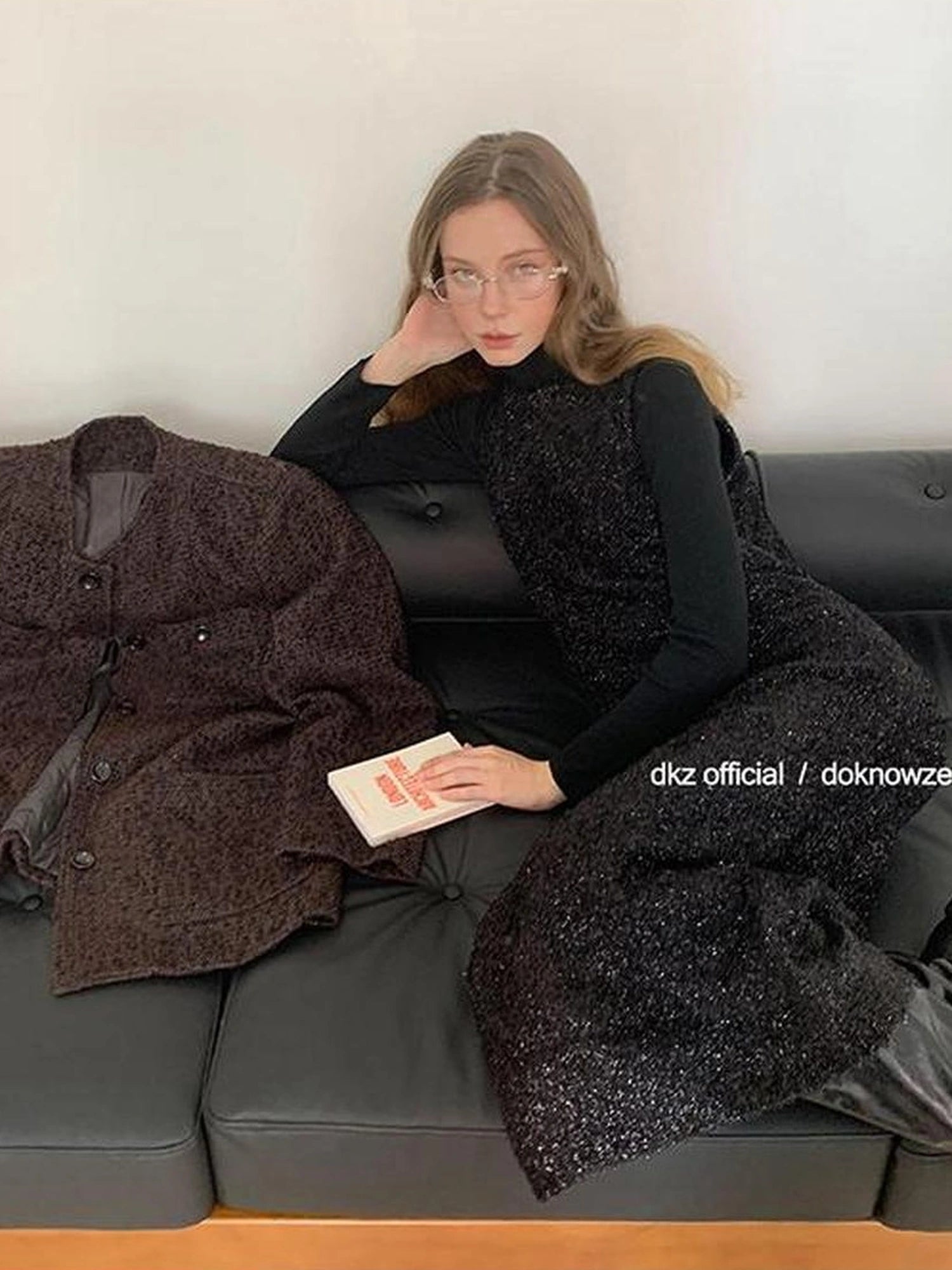 DKZ OFFICIAL Black Sequin Vest Dress With Knit Long Skirt