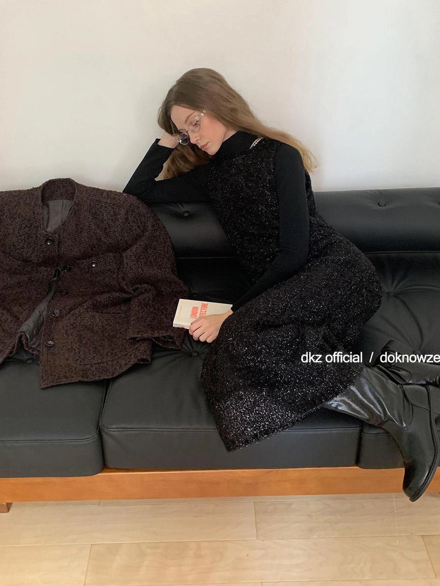 DKZ OFFICIAL Black Sequin Vest Dress With Knit Long Skirt