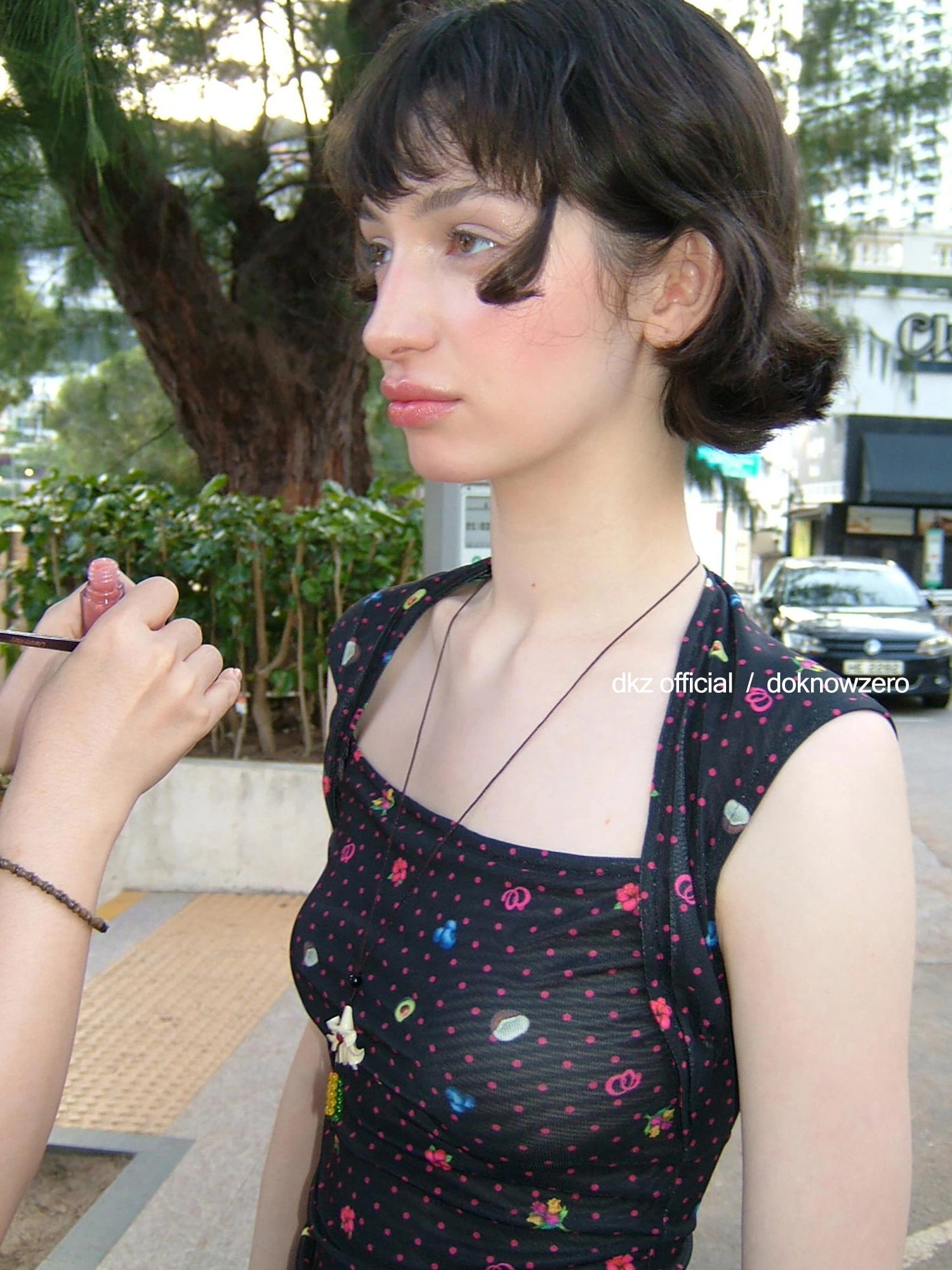 DKZ OFFICIAL Black Square Neck Printed T-shirt And Flared Skirt Set