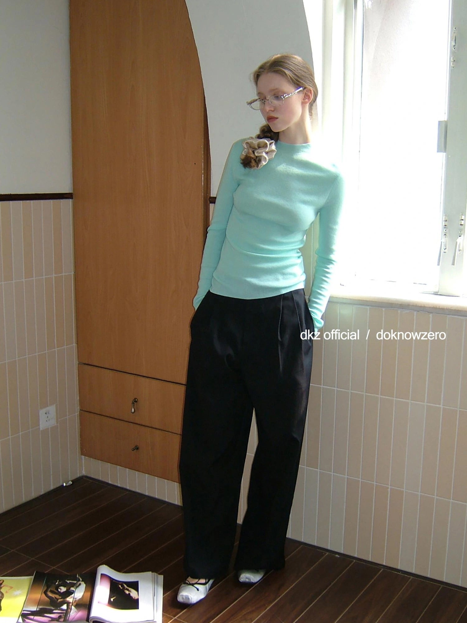 DKZ OFFICIAL Black Tencel Blend Straight Leg Trousers For Women