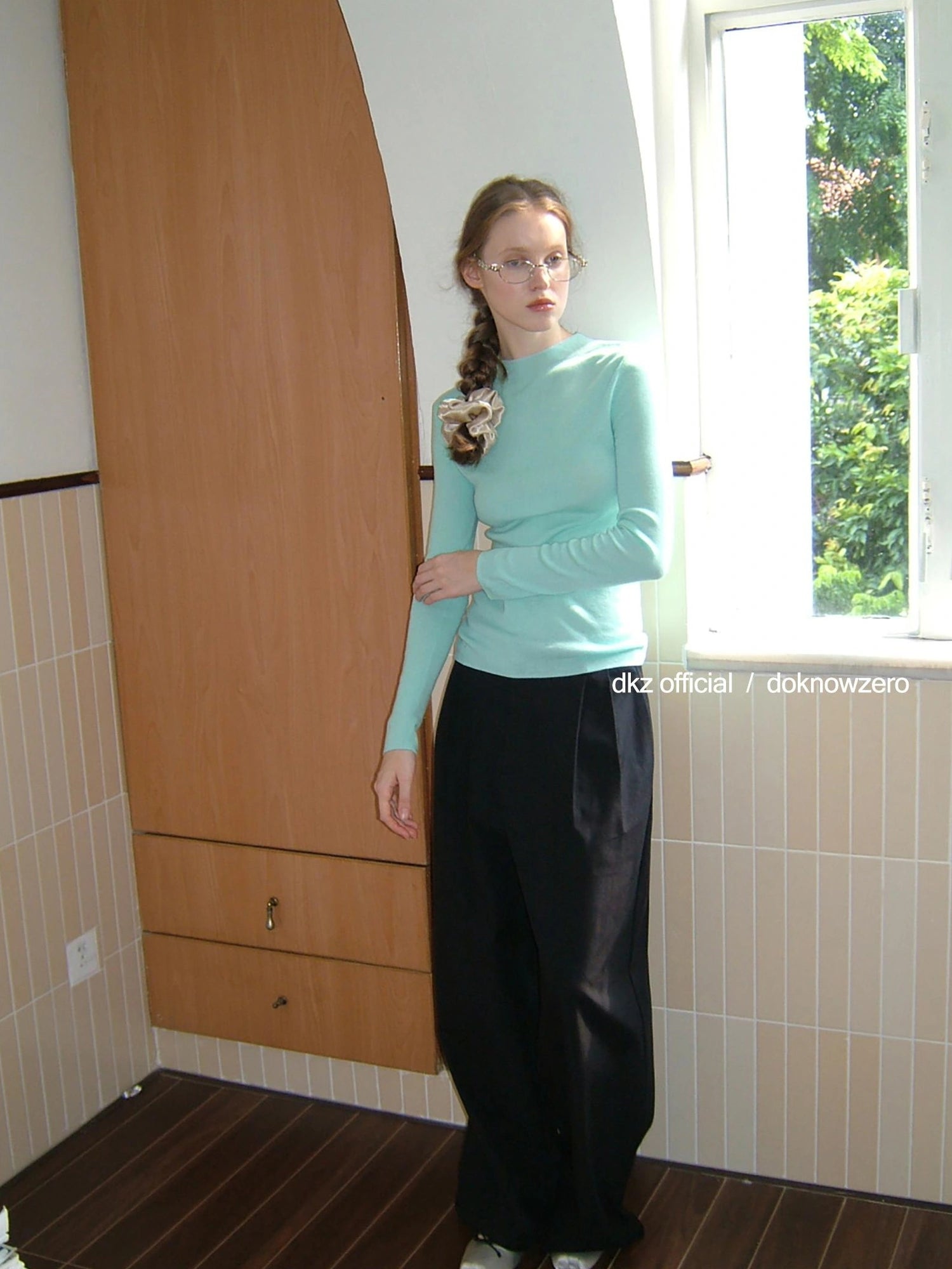 DKZ OFFICIAL Black Tencel Blend Straight Leg Trousers For Women