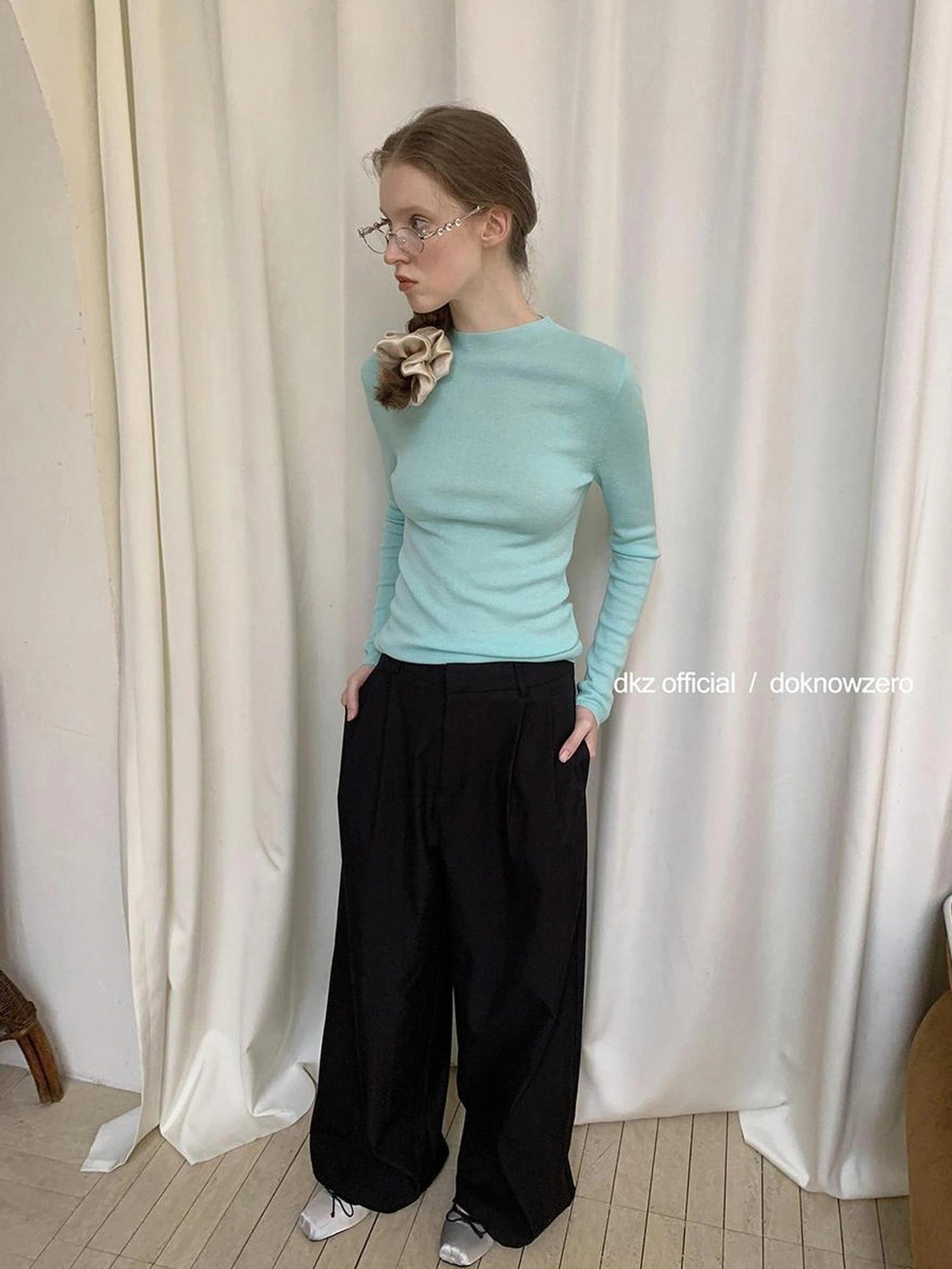 DKZ OFFICIAL Black Tencel Blend Straight Leg Trousers For Women