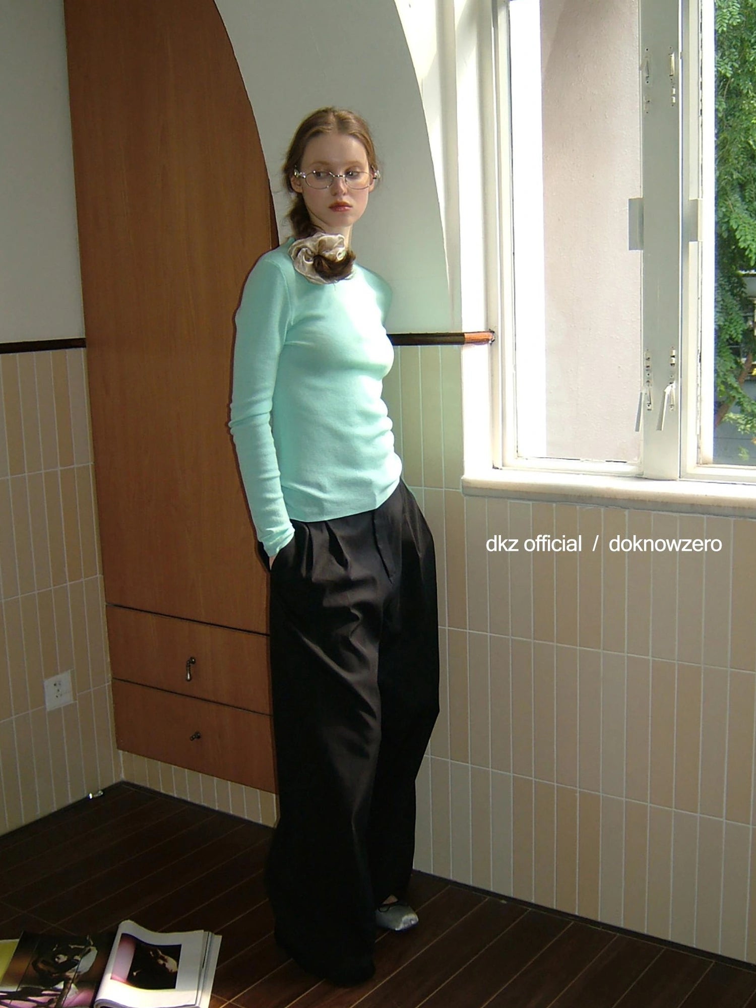 DKZ OFFICIAL Black Tencel Blend Straight Leg Trousers For Women