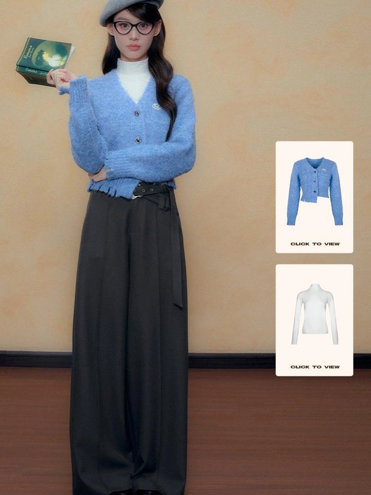 DKZ OFFICIAL Blue Cropped Distressed Knit Cardigan