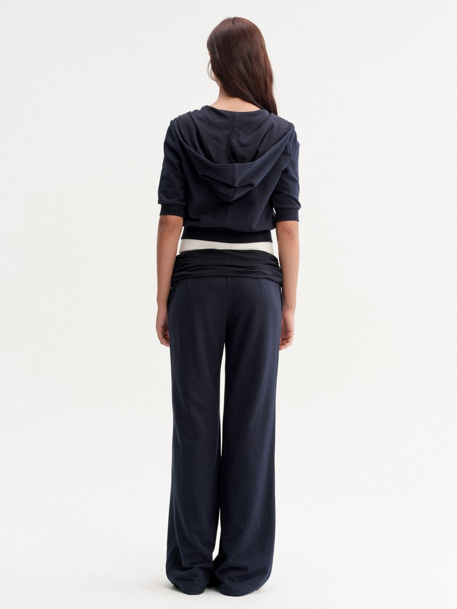 DKZ OFFICIAL Blue Hooded Zip Cropped Mid Sleeve Micro Flare Women&