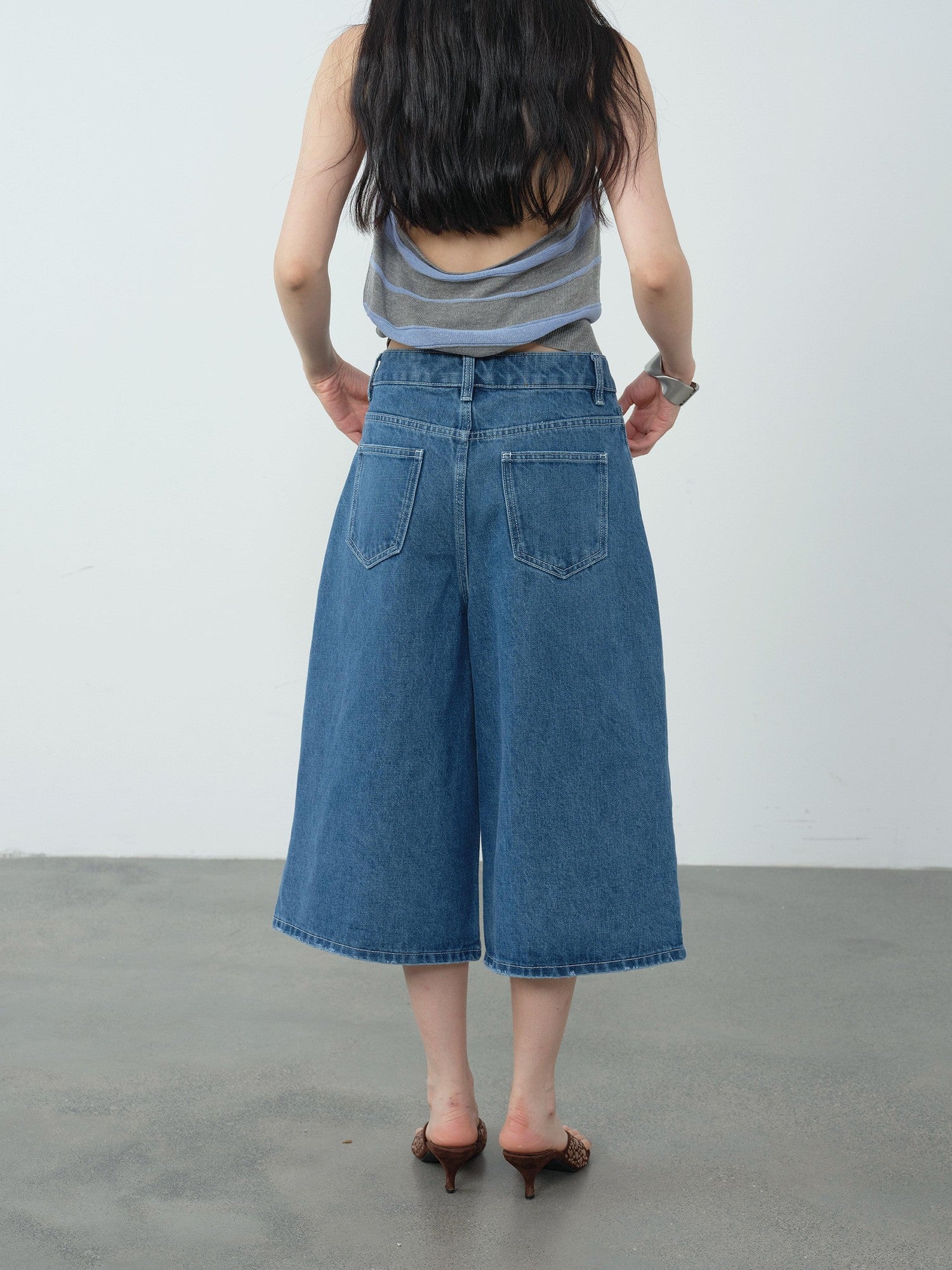 DKZ OFFICIAL Blue Mid Stretch Button Fly Wide Leg Women&