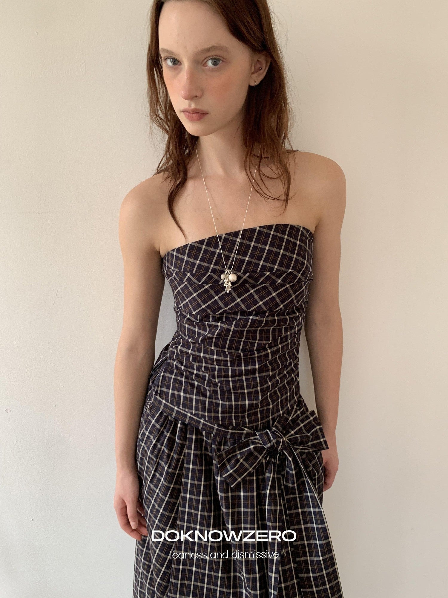 DKZ OFFICIAL Blue Plaid Tie Strap Lace Up Bandeau Two Piece Women&