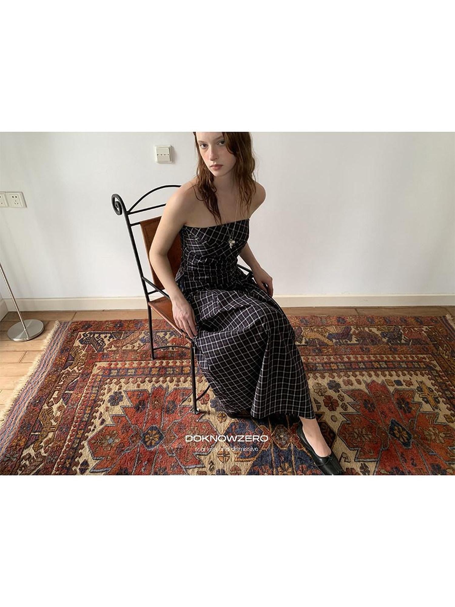 DKZ OFFICIAL Blue Plaid Tie Strap Lace Up Bandeau Two Piece Women&