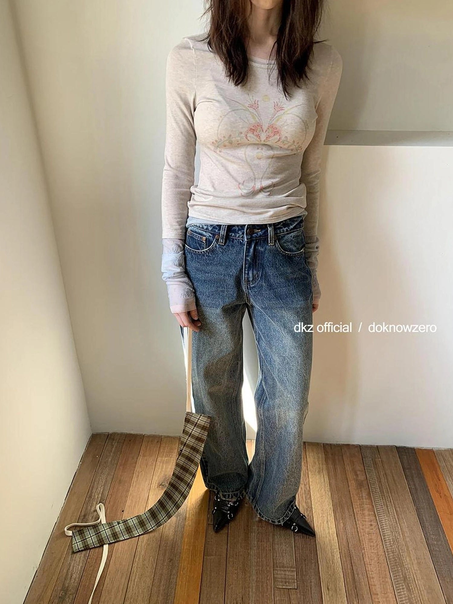 DKZ OFFICIAL Blue Two Way Detachable Belt Straight Leg Jeans
