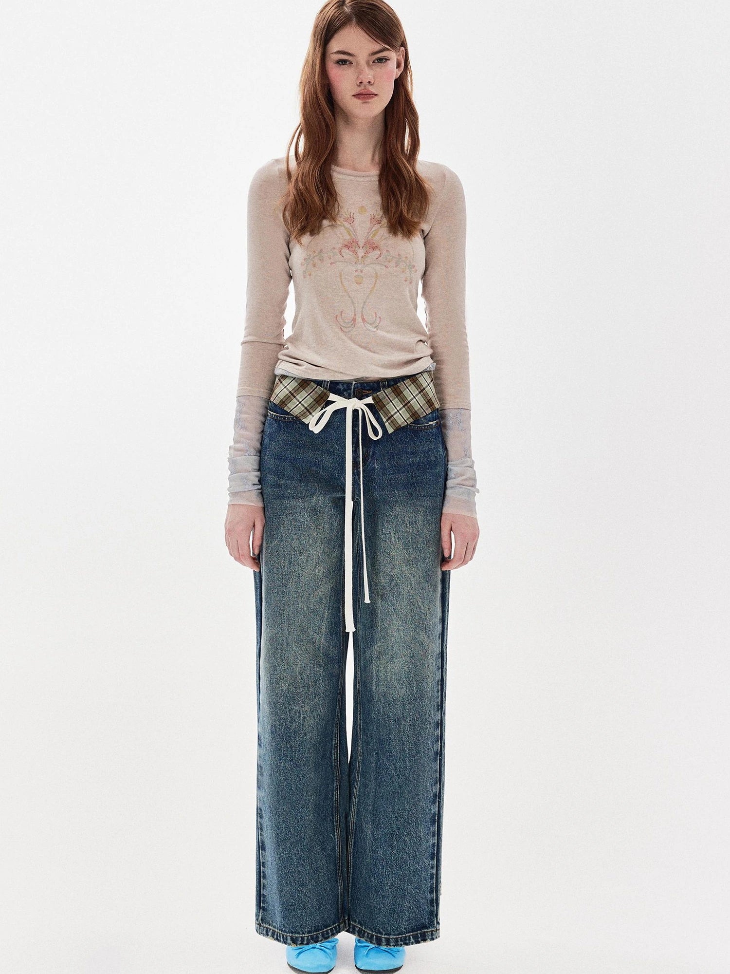 DKZ OFFICIAL Blue Two Way Detachable Belt Straight Leg Jeans