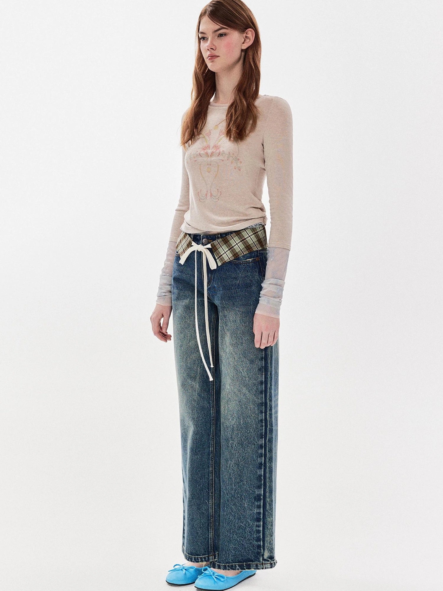 DKZ OFFICIAL Blue Two Way Detachable Belt Straight Leg Jeans