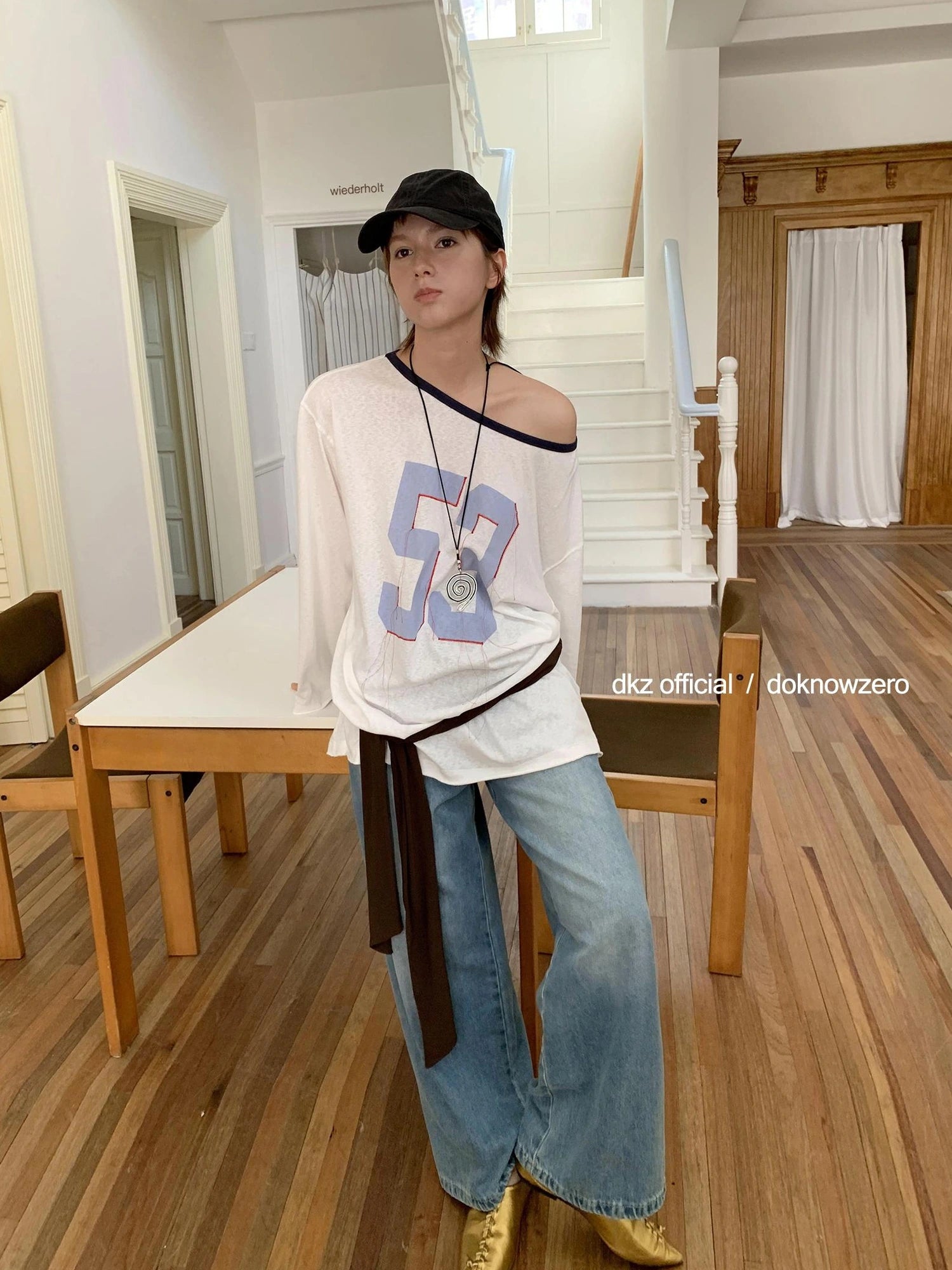 Blue Washed Wide Leg Denim Pants For Women