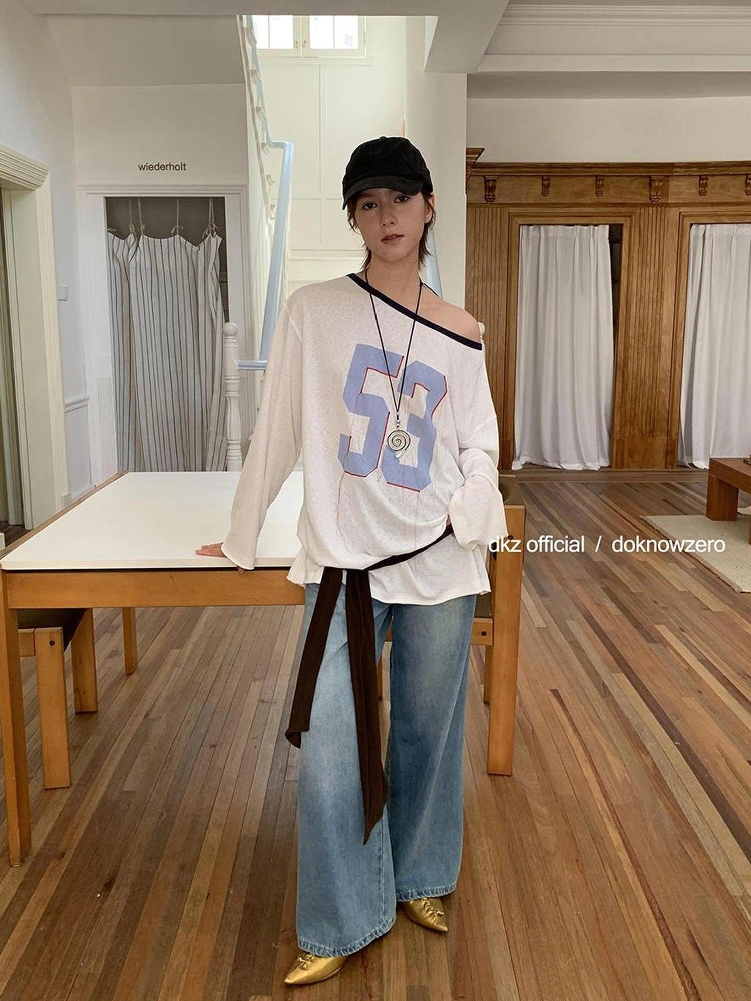 Blue Washed Wide Leg Denim Pants For Women