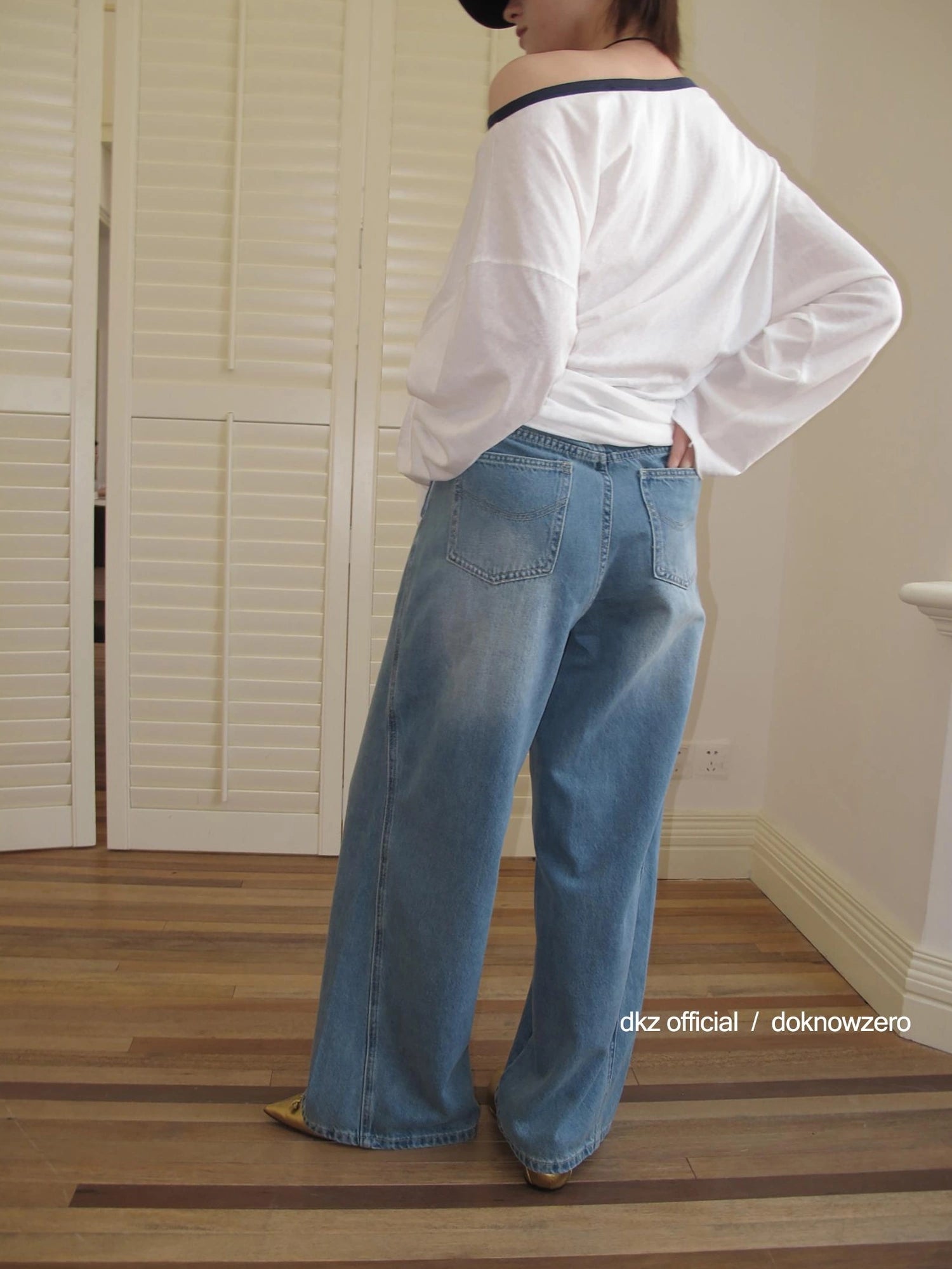 Blue Washed Wide Leg Denim Pants For Women