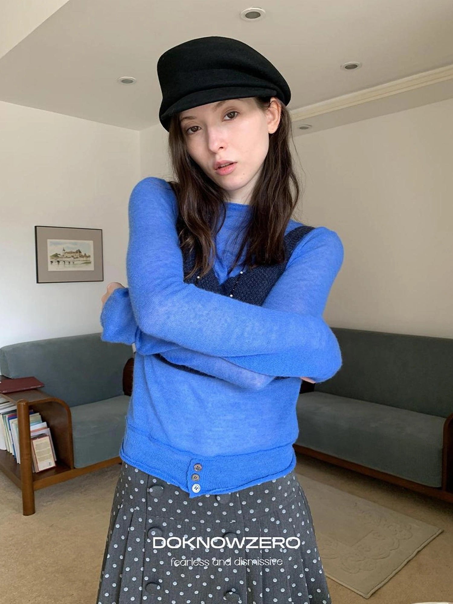 DKZ OFFICIAL Blue Wool Blend Long Sleeve Knit Top