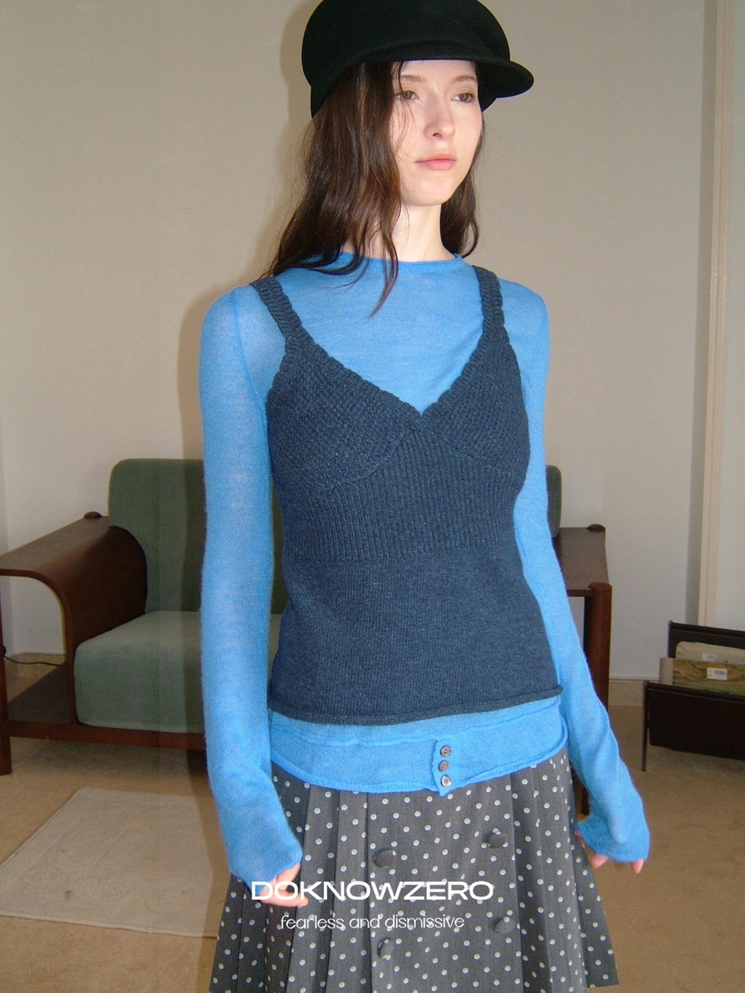 DKZ OFFICIAL Blue Wool Blend Long Sleeve Knit Top