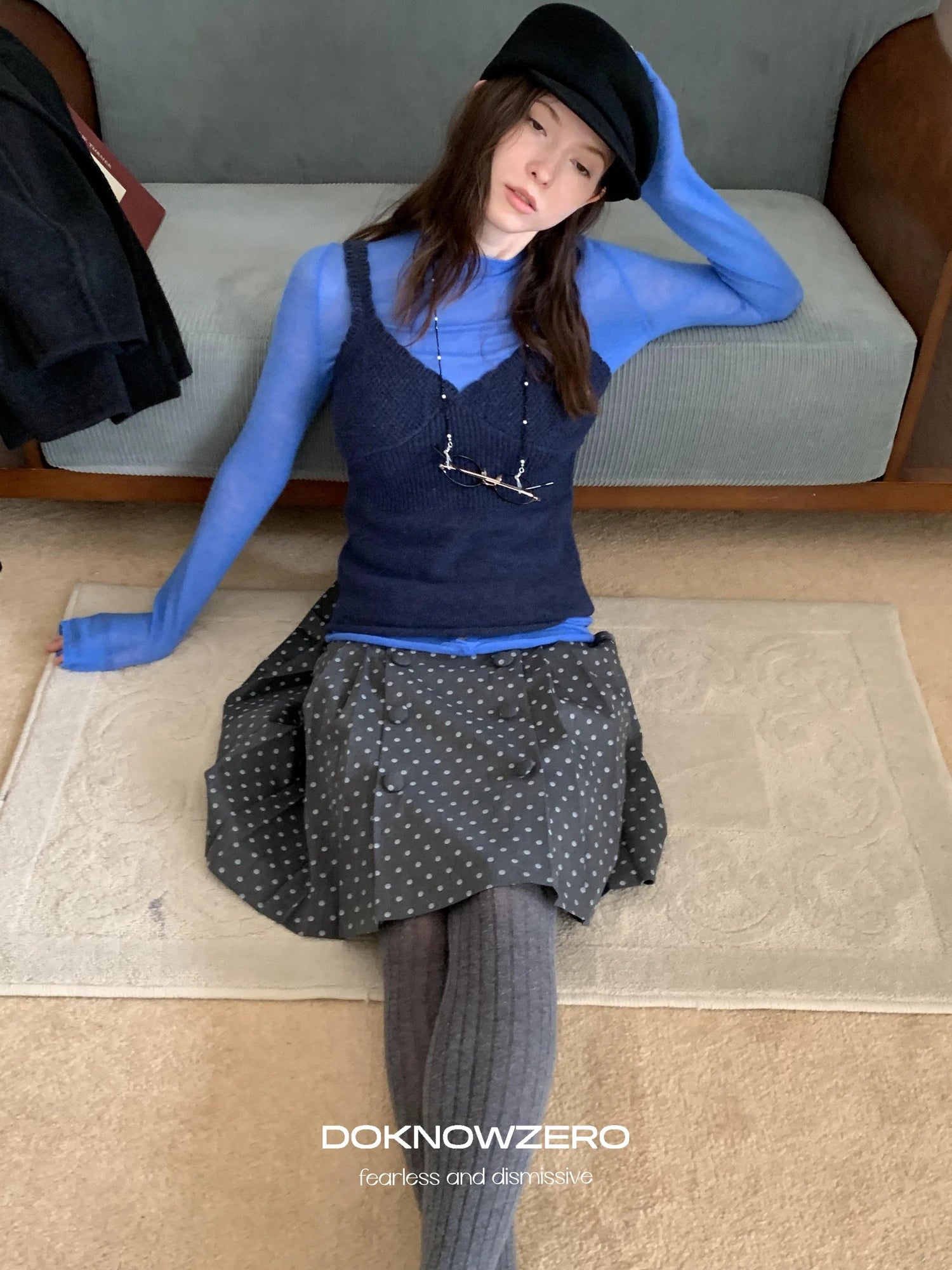 DKZ OFFICIAL Blue Wool Blend Long Sleeve Knit Top