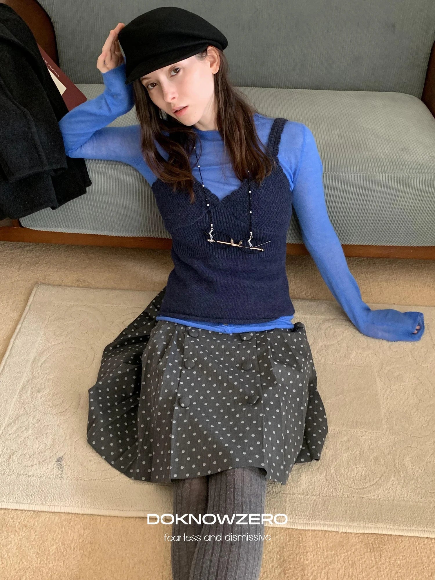 DKZ OFFICIAL Blue Wool Blend Long Sleeve Knit Top