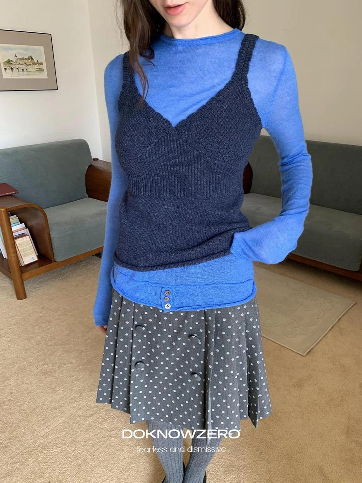 DKZ OFFICIAL Blue Wool Blend Long Sleeve Knit Top