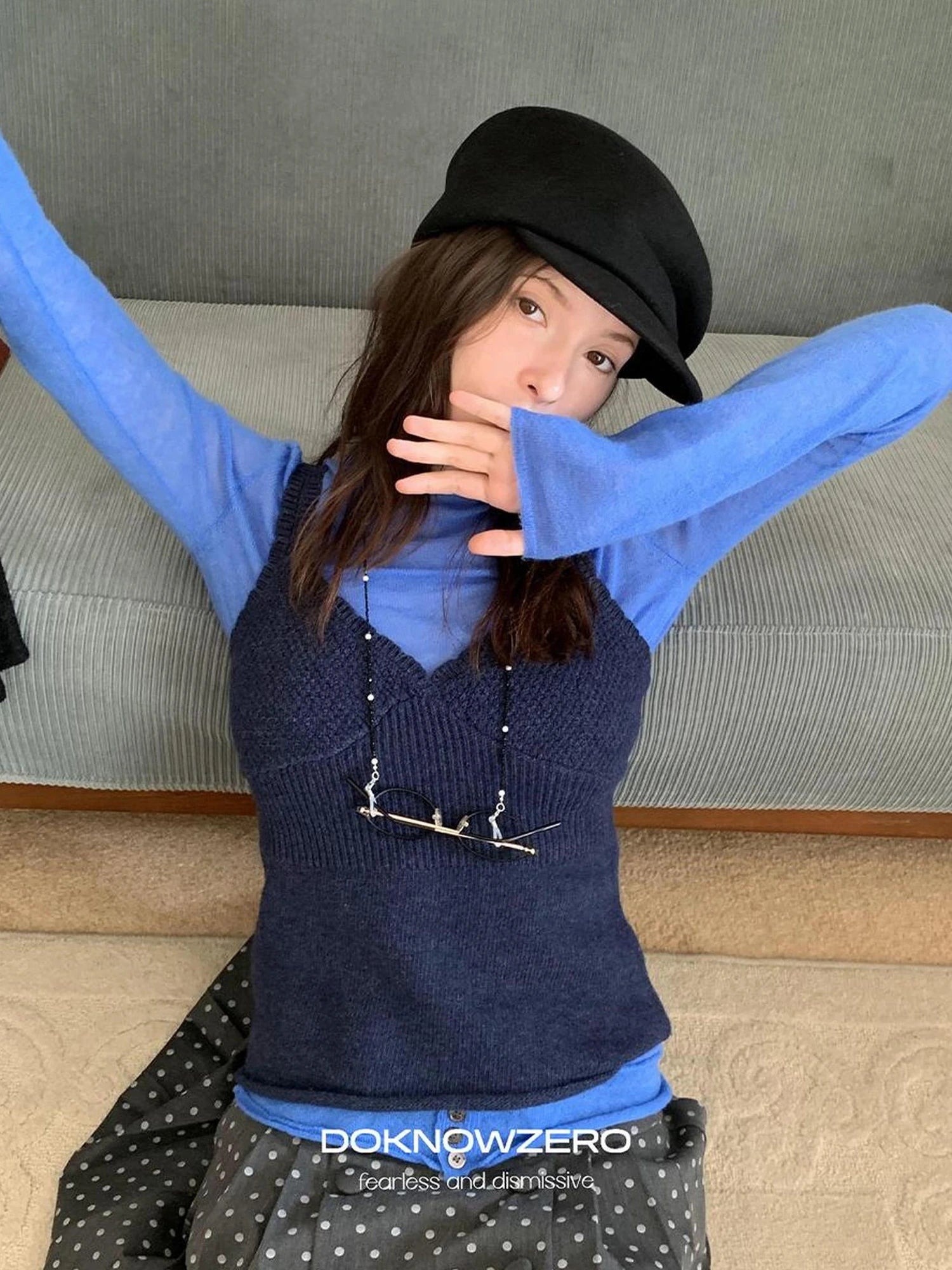 DKZ OFFICIAL Blue Wool Blend Long Sleeve Knit Top