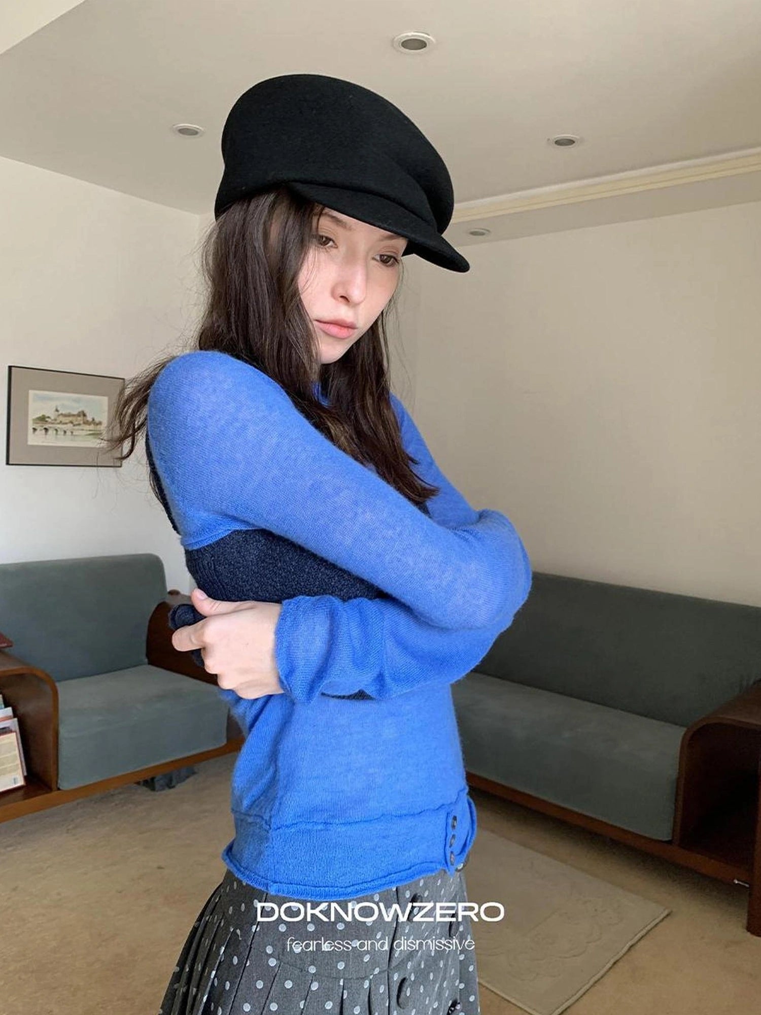 DKZ OFFICIAL Blue Wool Blend Long Sleeve Knit Top