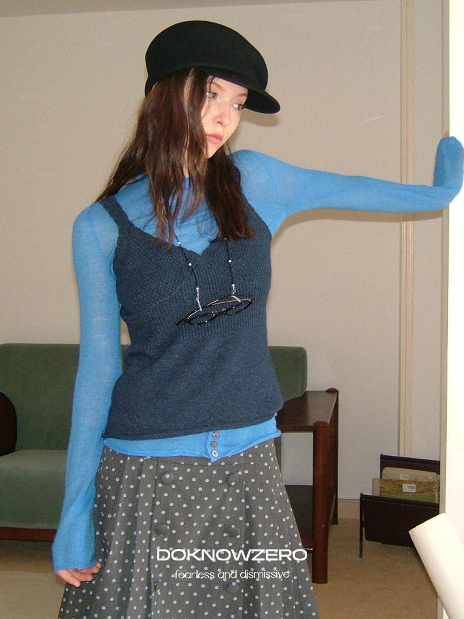 DKZ OFFICIAL Blue Wool Blend Long Sleeve Knit Top