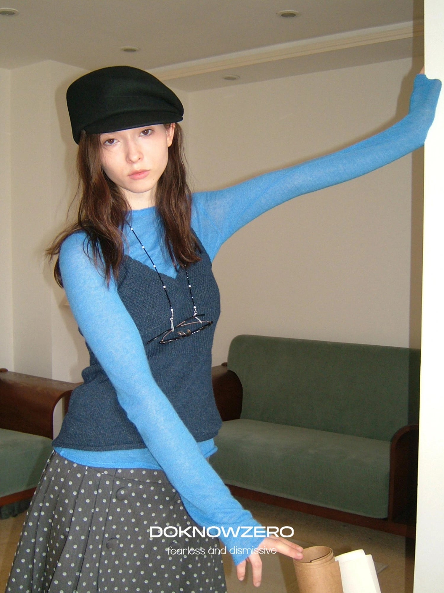 DKZ OFFICIAL Blue Wool Blend Long Sleeve Knit Top