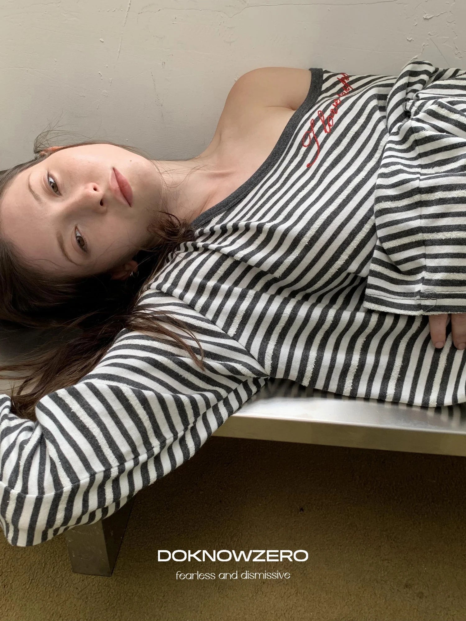 DKZ OFFICIAL Boat Neck Striped Long Sleeve T-Shirt