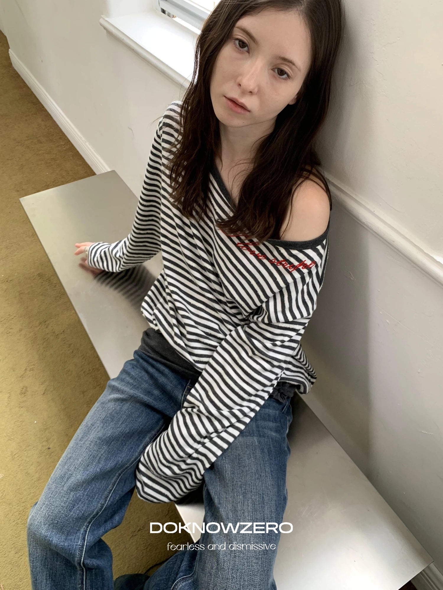 Boat Neck Striped Long Sleeve T-shirt