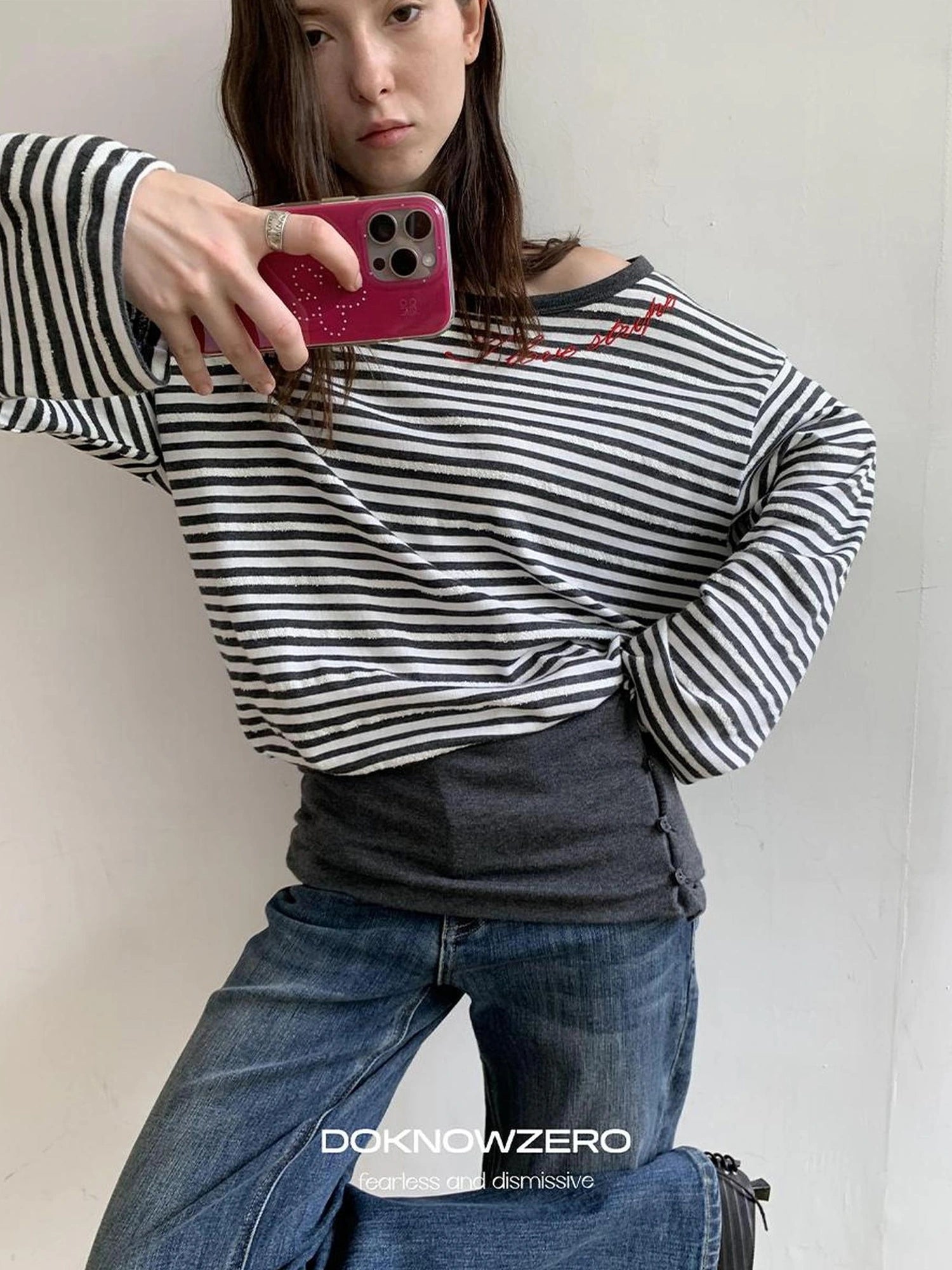 Boat Neck Striped Long Sleeve T-shirt