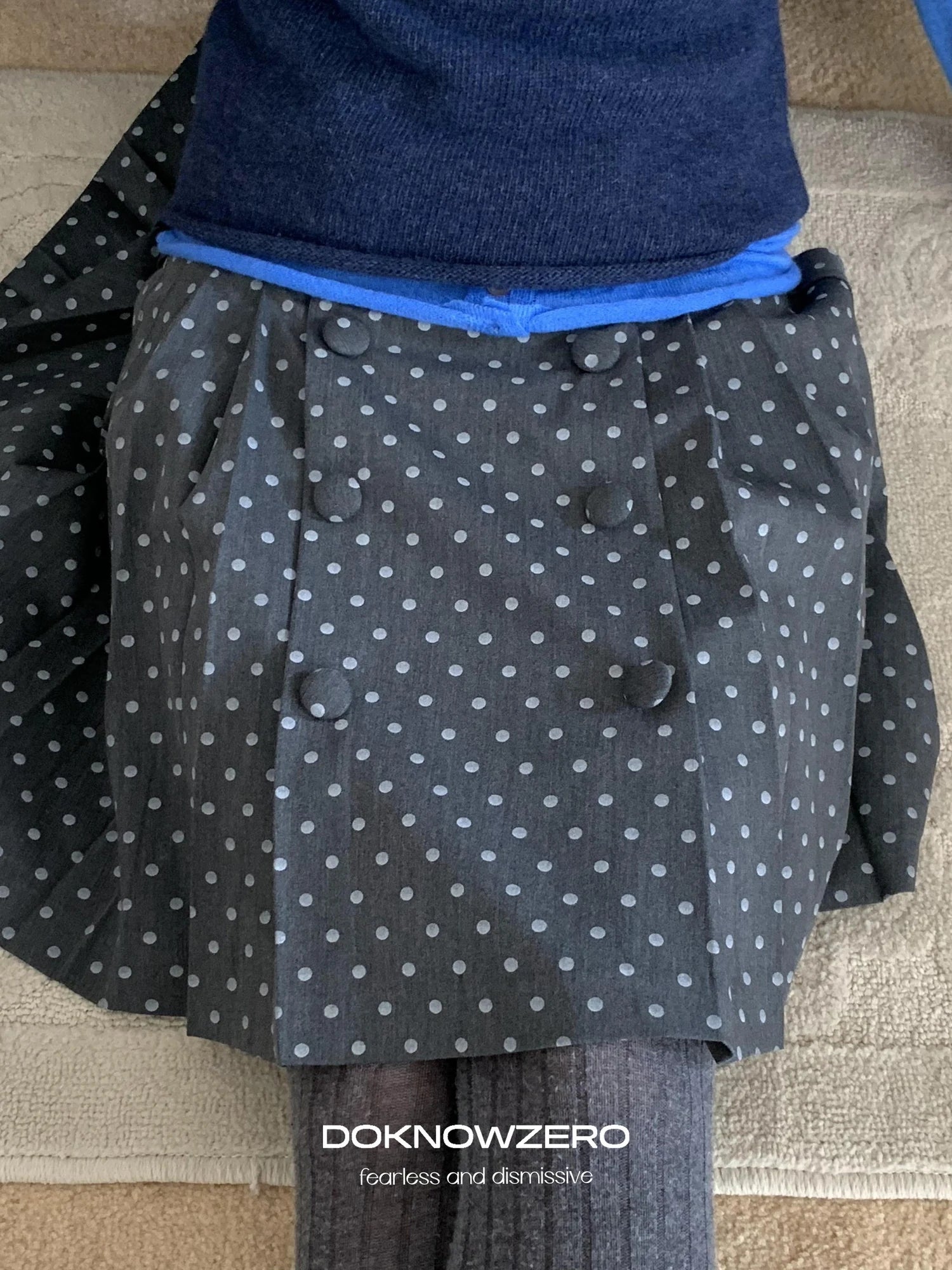 DKZ OFFICIAL British Color Spun Polka Dot Print Pleated Skirt