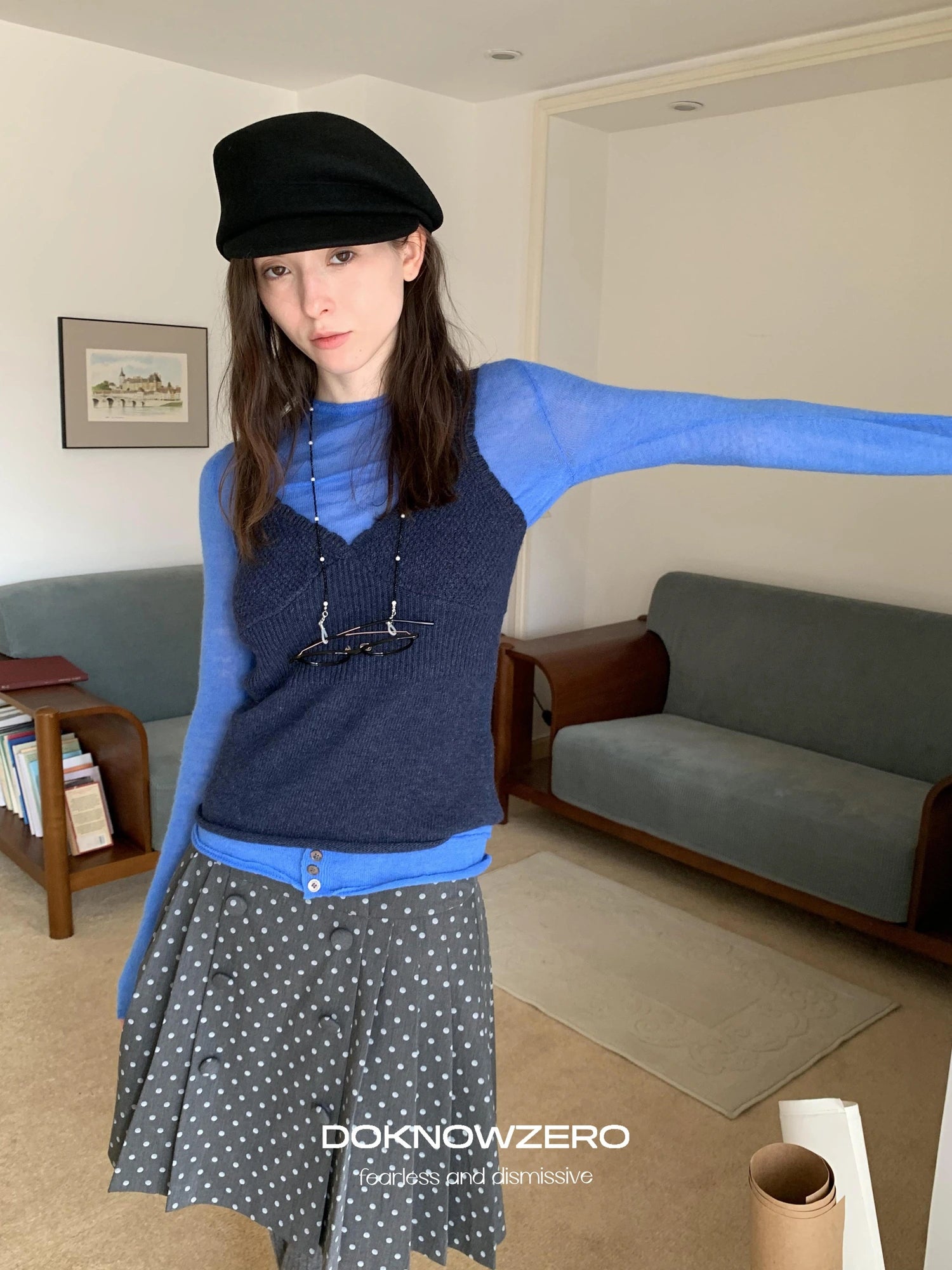 DKZ OFFICIAL British Color Spun Polka Dot Print Pleated Skirt