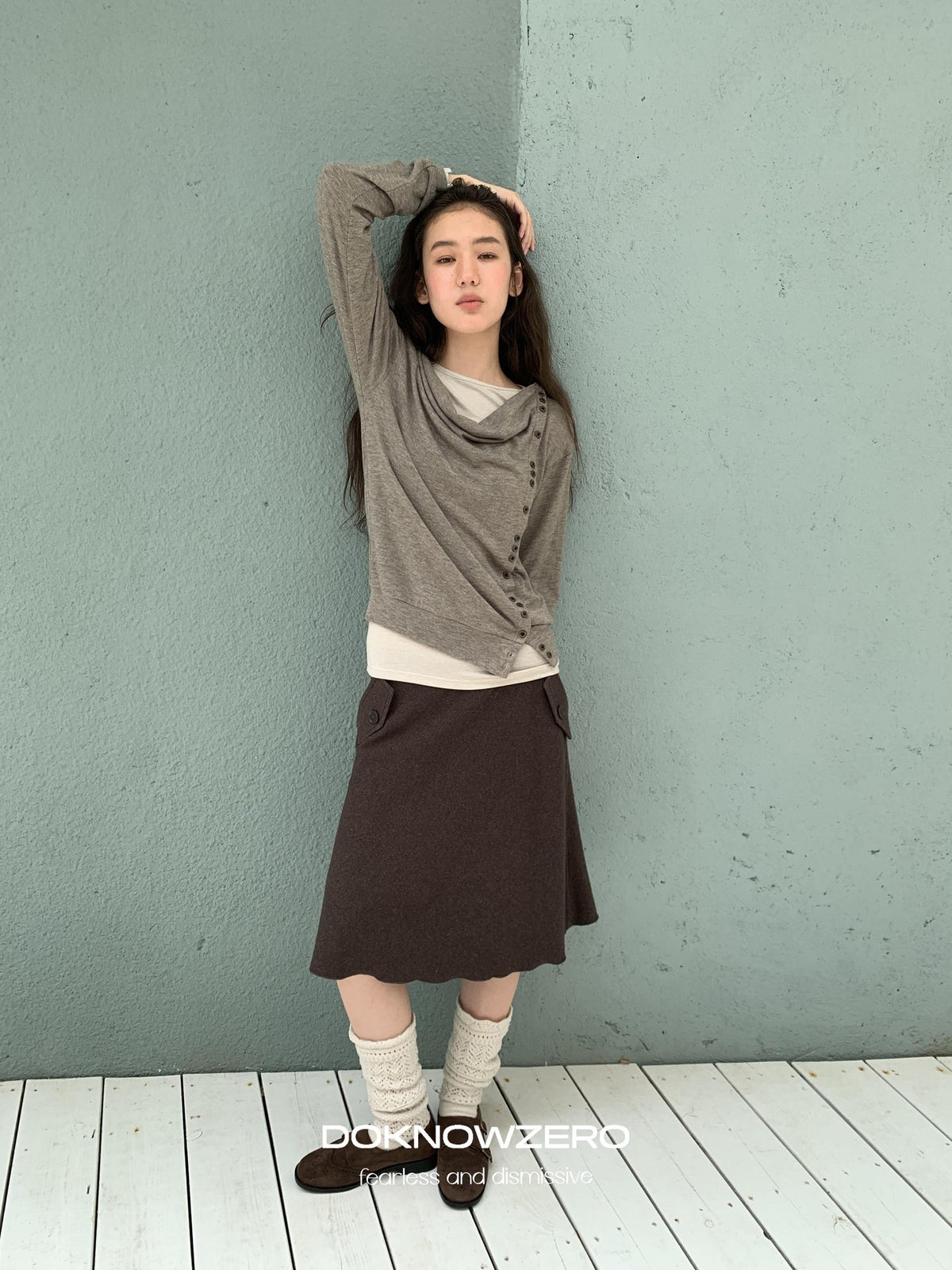 DKZ OFFICIAL Brown Wool Blend A Line Ruffle Pocket Women&
