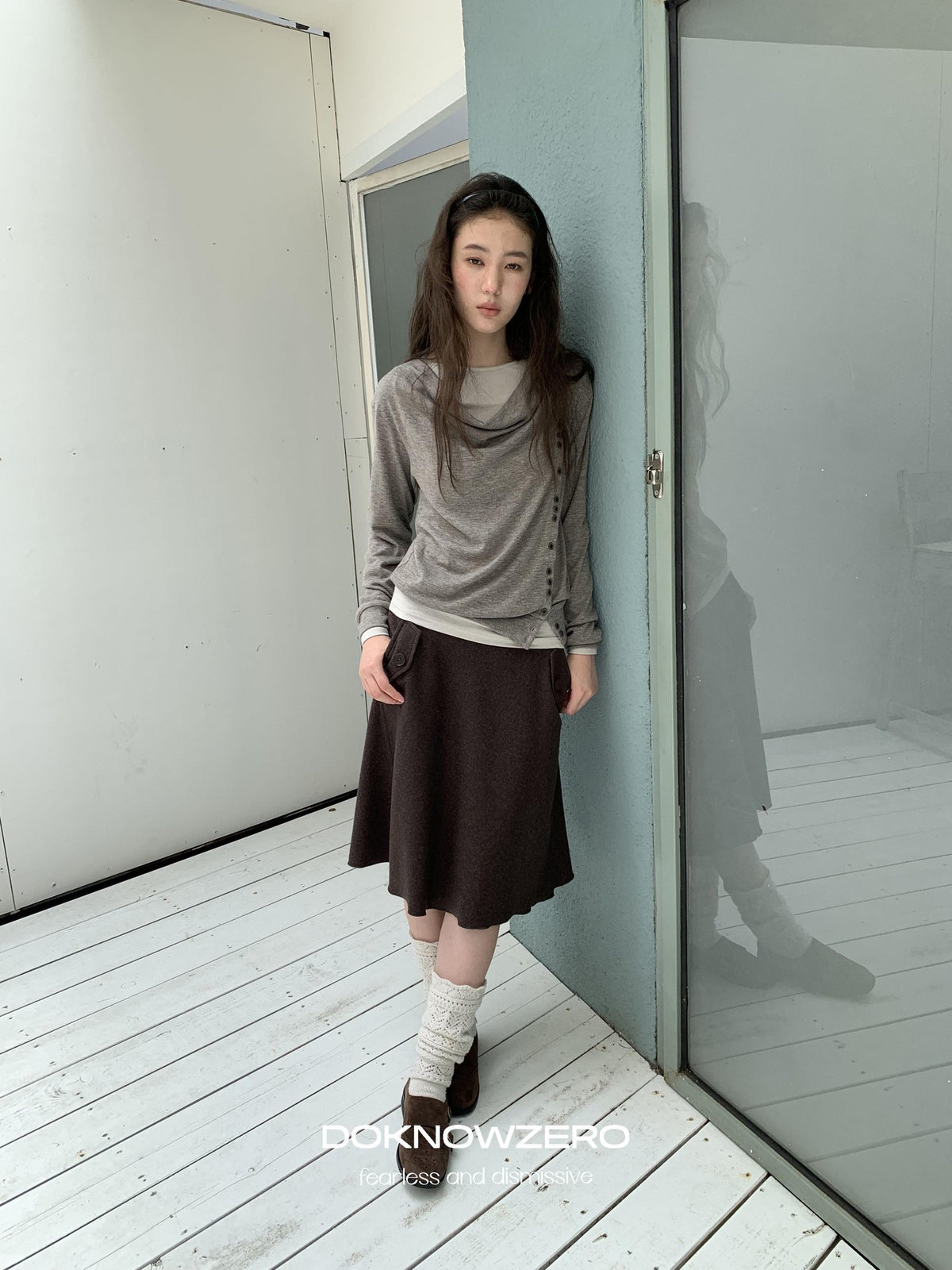 DKZ OFFICIAL Brown Wool Blend A Line Ruffle Pocket Women&