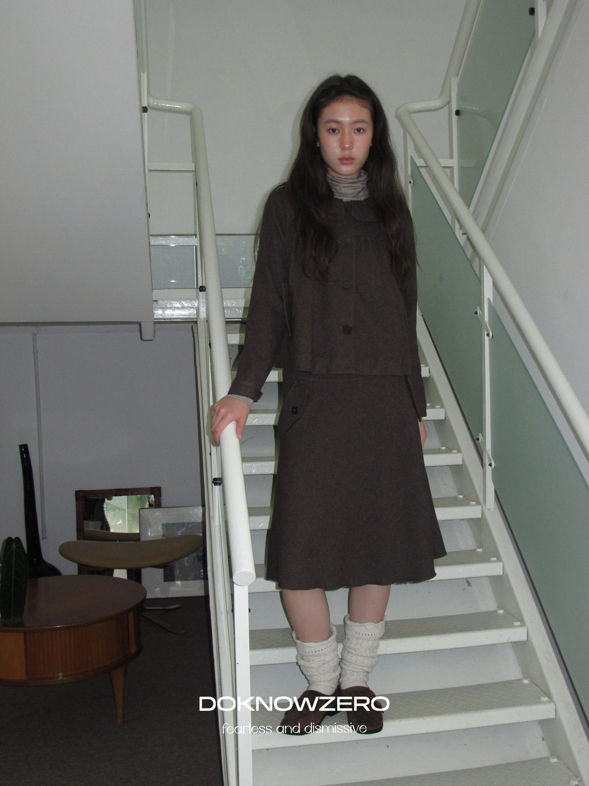 DKZ OFFICIAL Brown Wool Blend A Line Ruffle Pocket Women&