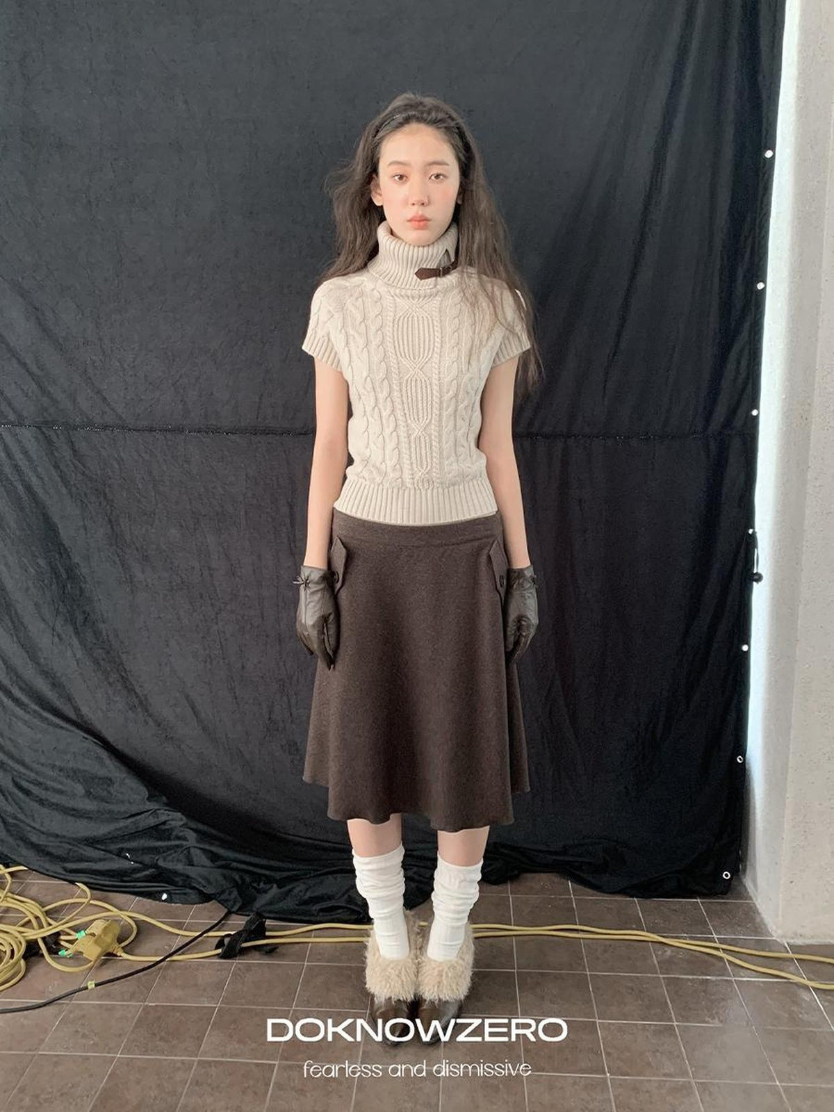 DKZ OFFICIAL Brown Wool Blend A Line Ruffle Pocket Women&