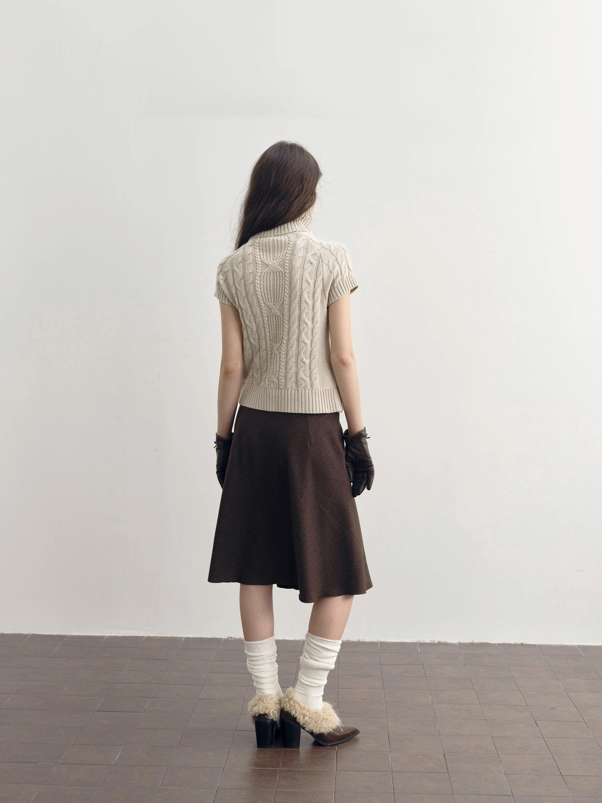 DKZ OFFICIAL Brown Wool Blend A Line Ruffle Pocket Women&