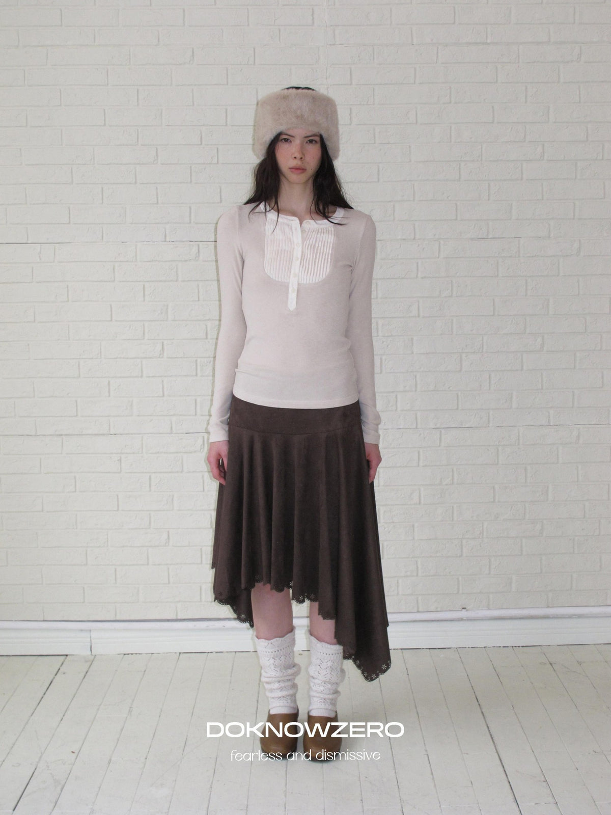 DKZ OFFICIAL Burnout Asymmetric A Line Faux Suede Women&