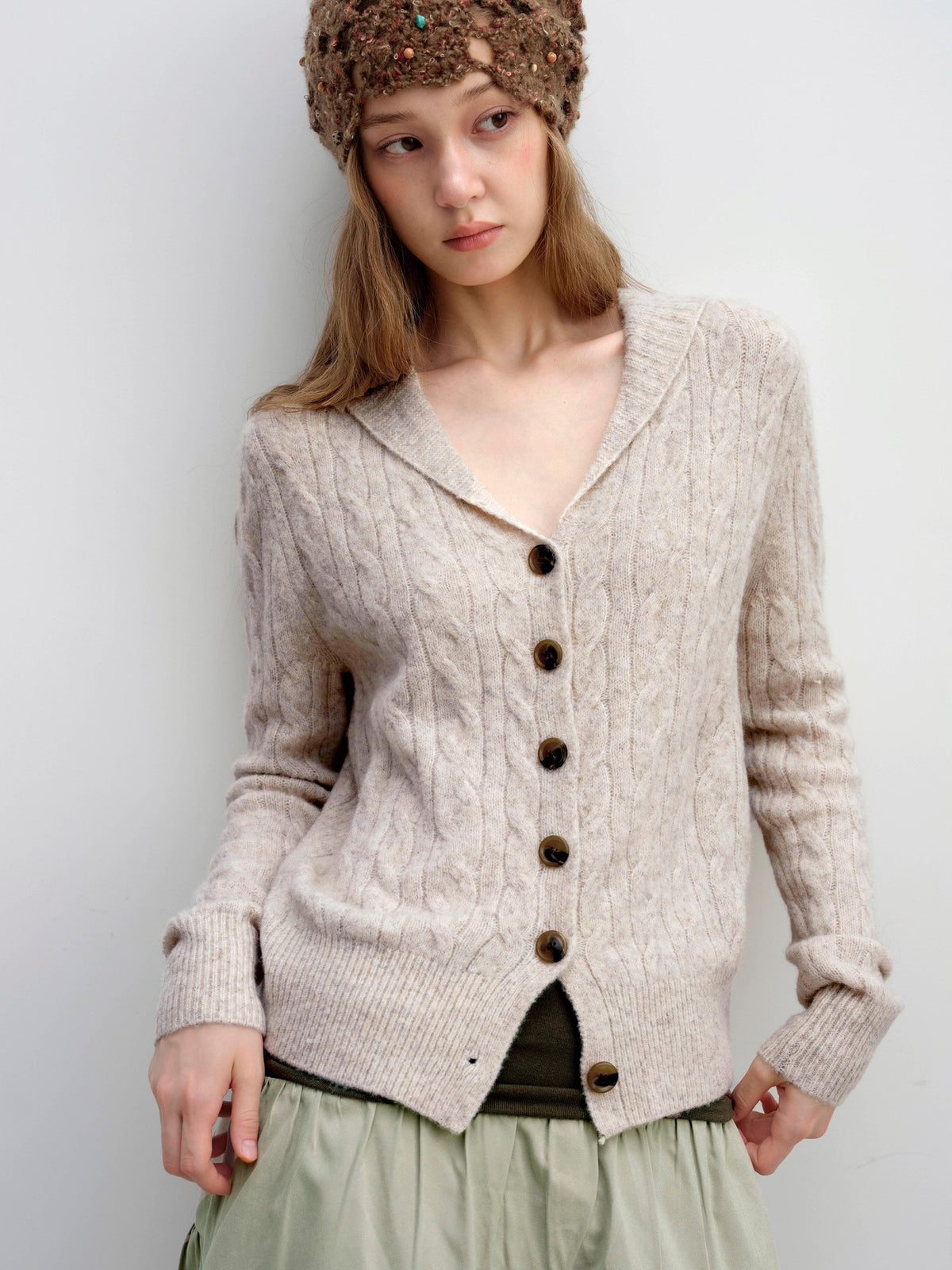 DKZ OFFICIAL Cable Knit Collared Women&
