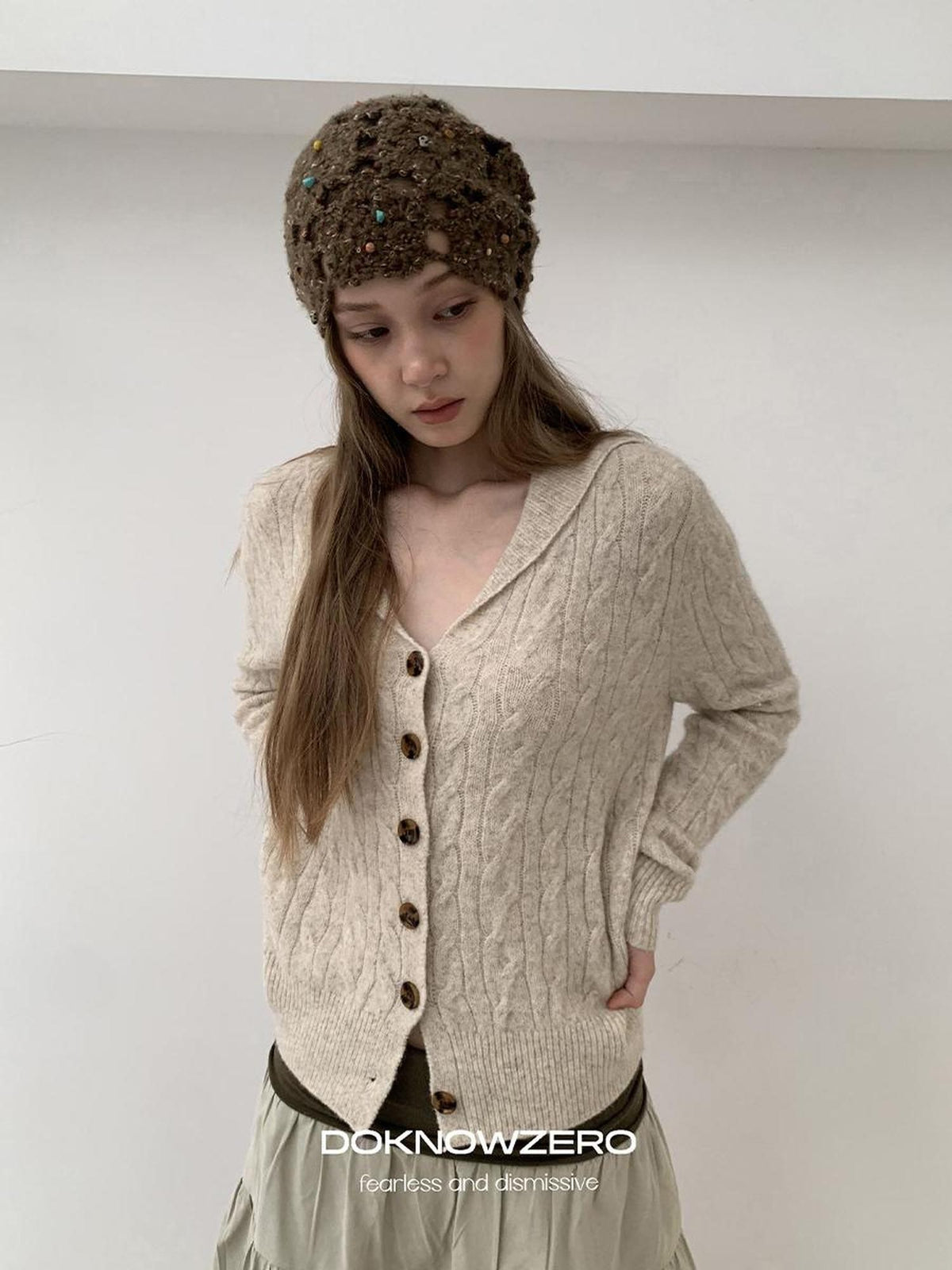 DKZ OFFICIAL Cable Knit Collared Women&