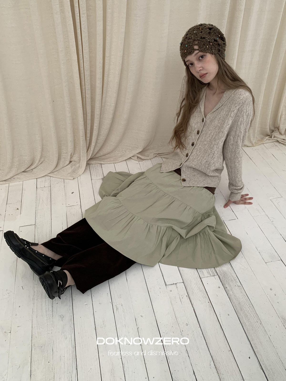 DKZ OFFICIAL Cable Knit Collared Women&