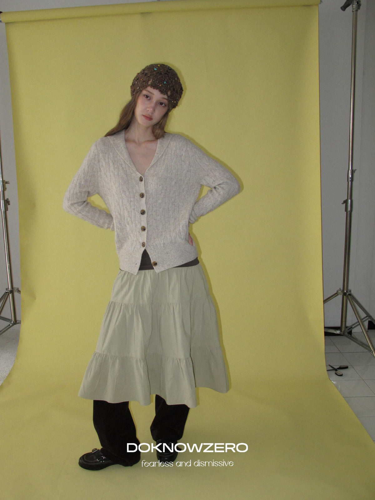 DKZ OFFICIAL Cable Knit Collared Women&