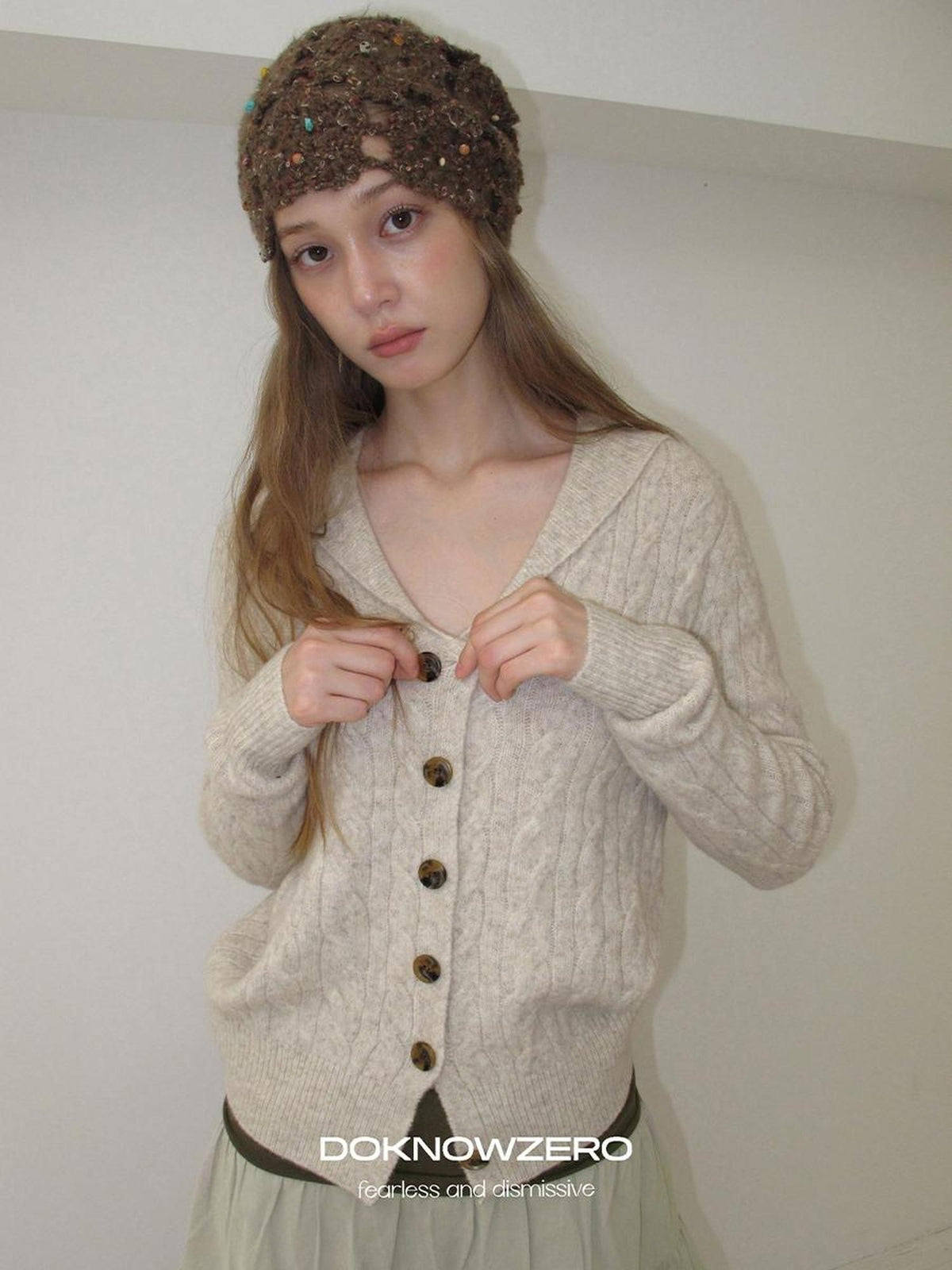 DKZ OFFICIAL Cable Knit Collared Women&
