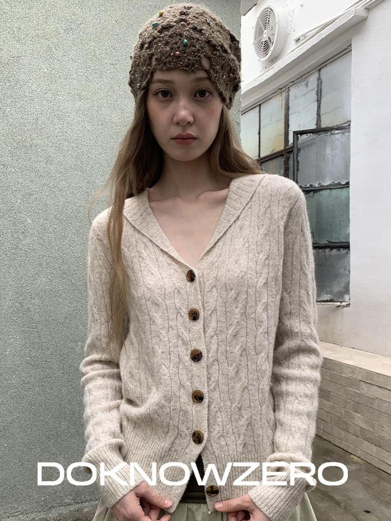 DKZ OFFICIAL Cable Knit Collared Women&