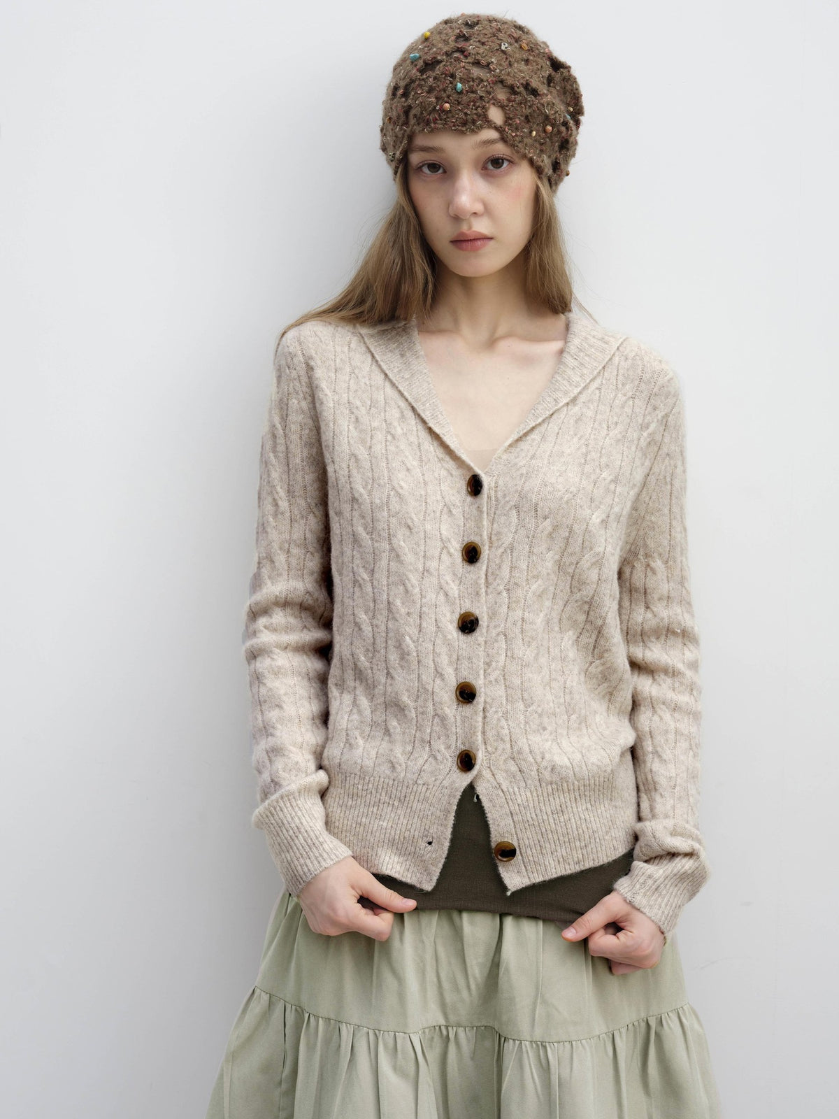 DKZ OFFICIAL Cable Knit Collared Women&