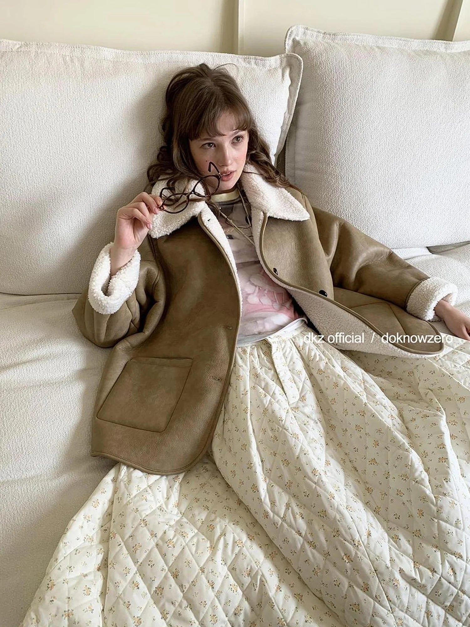 DKZ OFFICIAL Camel Brown Faux Fur Collar Women Winter Coat