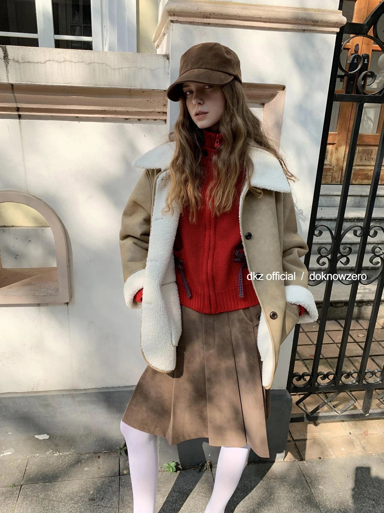 DKZ OFFICIAL Camel Brown Faux Fur Collar Women Winter Coat