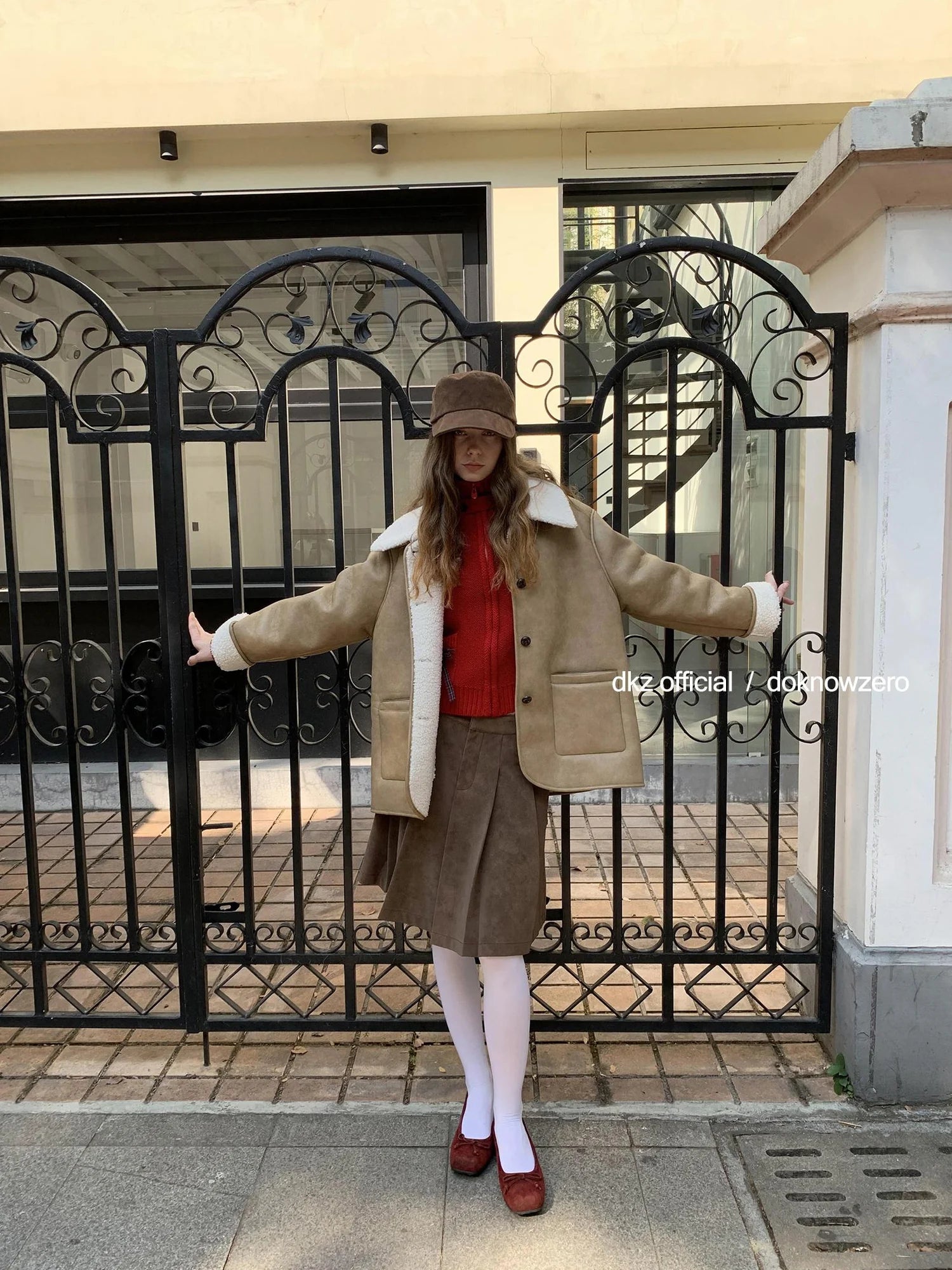 DKZ OFFICIAL Camel Brown Faux Fur Collar Women Winter Coat