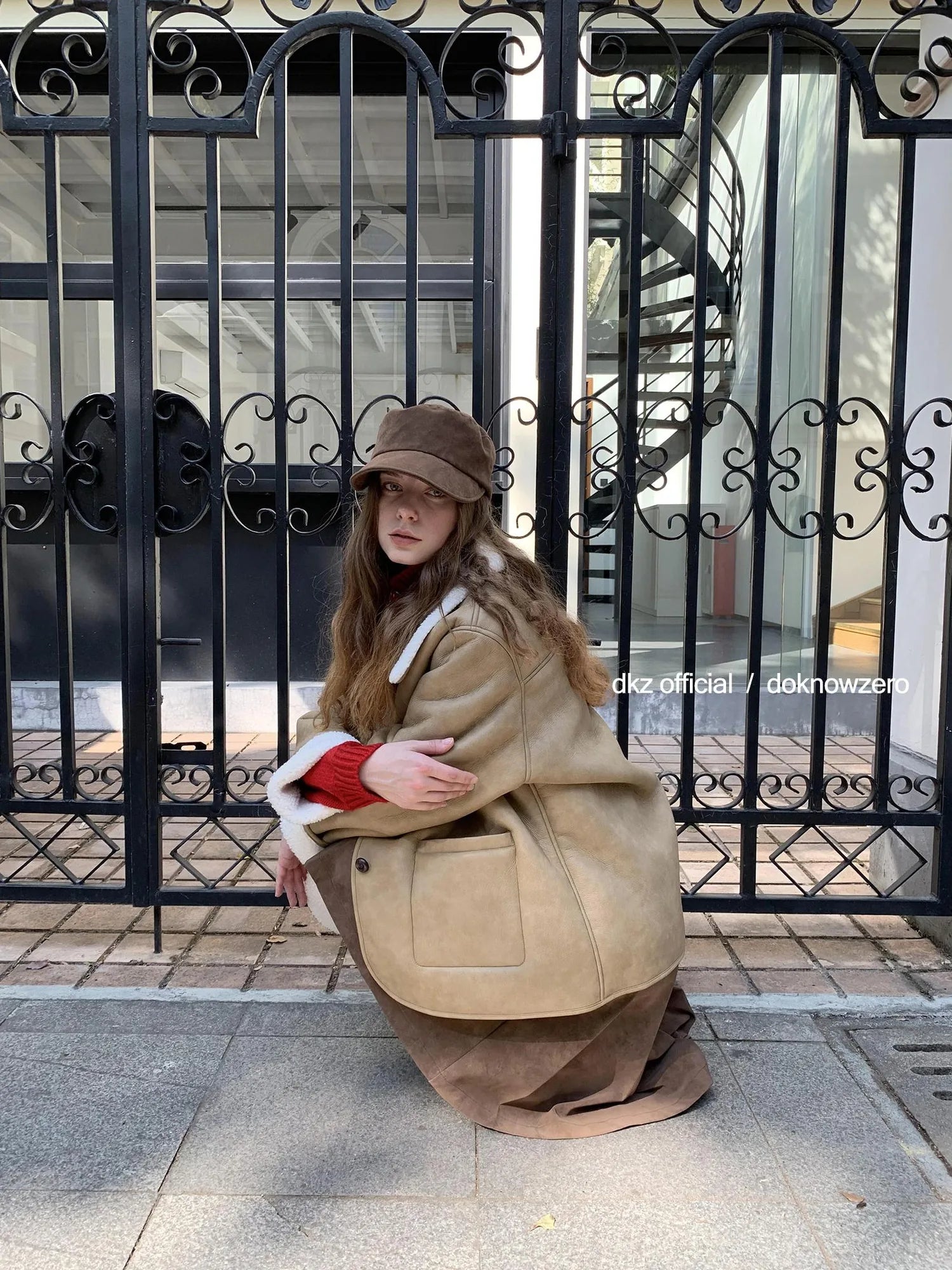 DKZ OFFICIAL Camel Brown Faux Fur Collar Women Winter Coat