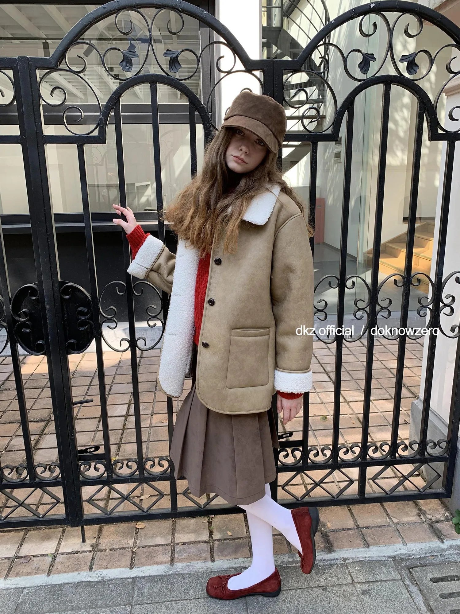 DKZ OFFICIAL Camel Brown Faux Fur Collar Women Winter Coat